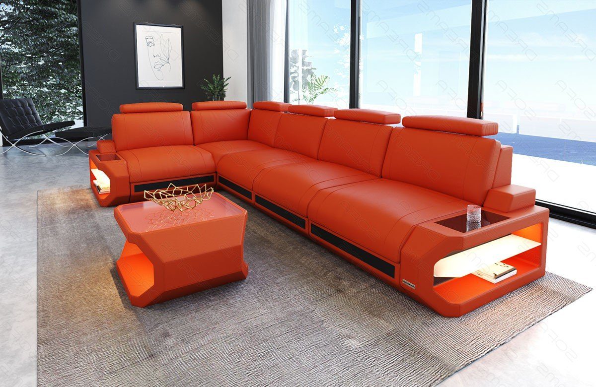 mit lang Couch LED-Beleuchtung Sofa Dreams Ledersofa L Ledercouch, L-Form Leder Sofa Form Ecksofa Siena