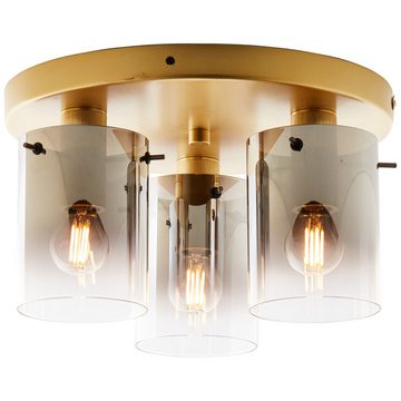 Lightbox Deckenleuchte, ohne Leuchtmittel, Deckenlampe, 18 x 30 cm, E14, Glas/Metall, goldfarben/rauchglas
