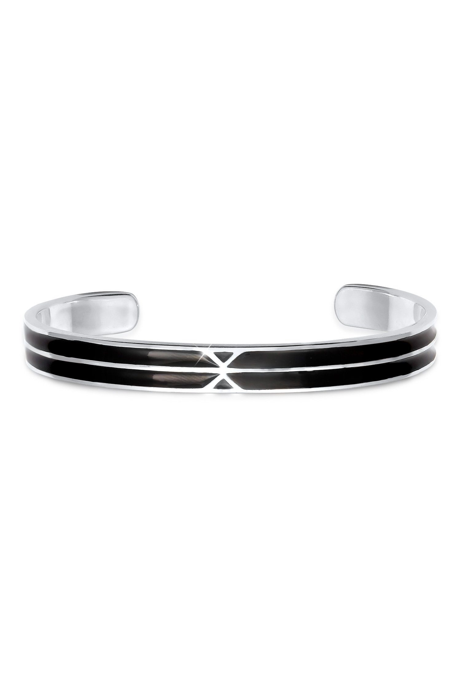 Kuzzoi Armreif Herren Armreif Emaille Schwarz Offen 925 Silber (kein Set)