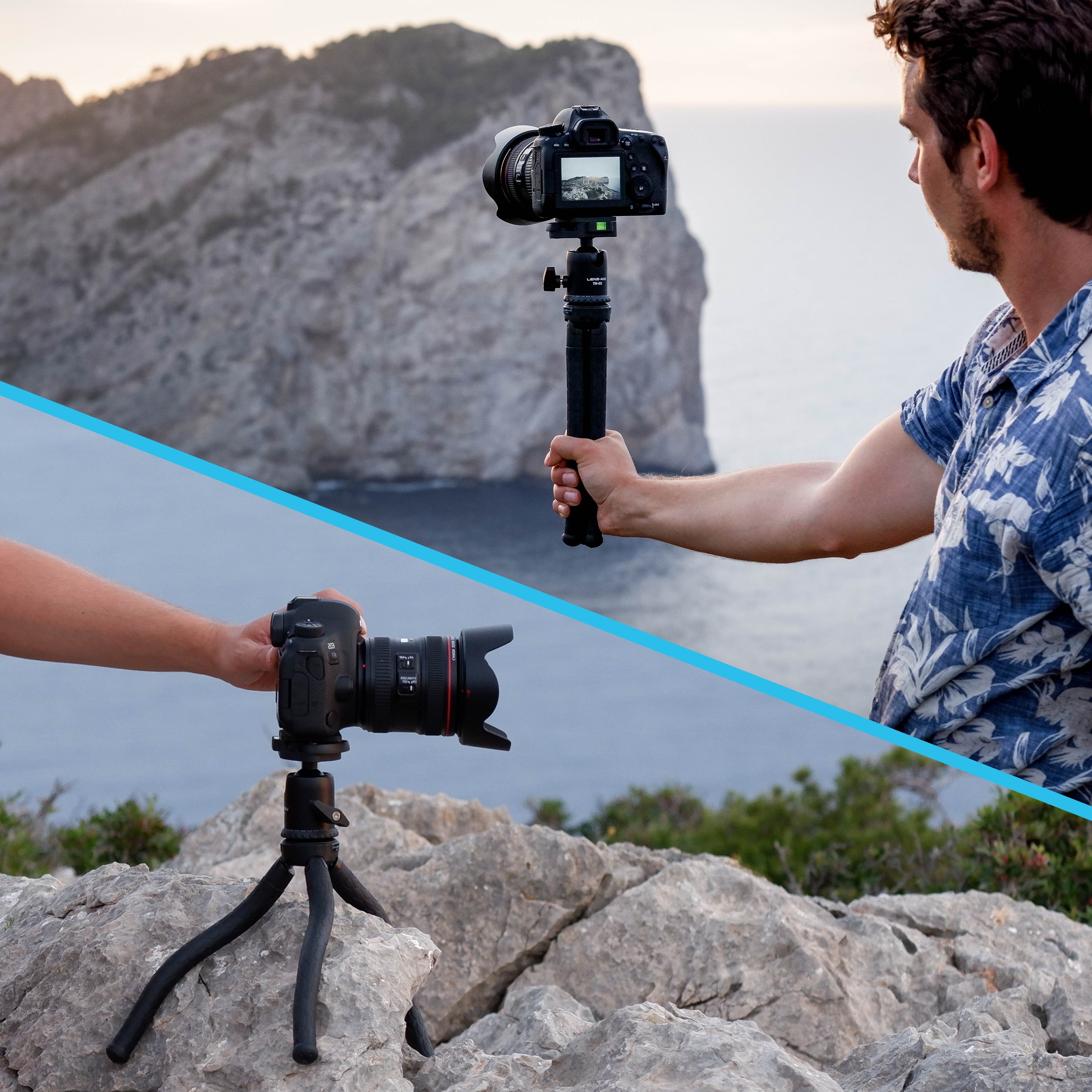 Lens-Aid PRO-Stativ mit flexiblen Beinen (360° Wasserwaage) Ministativ Kugelkopf