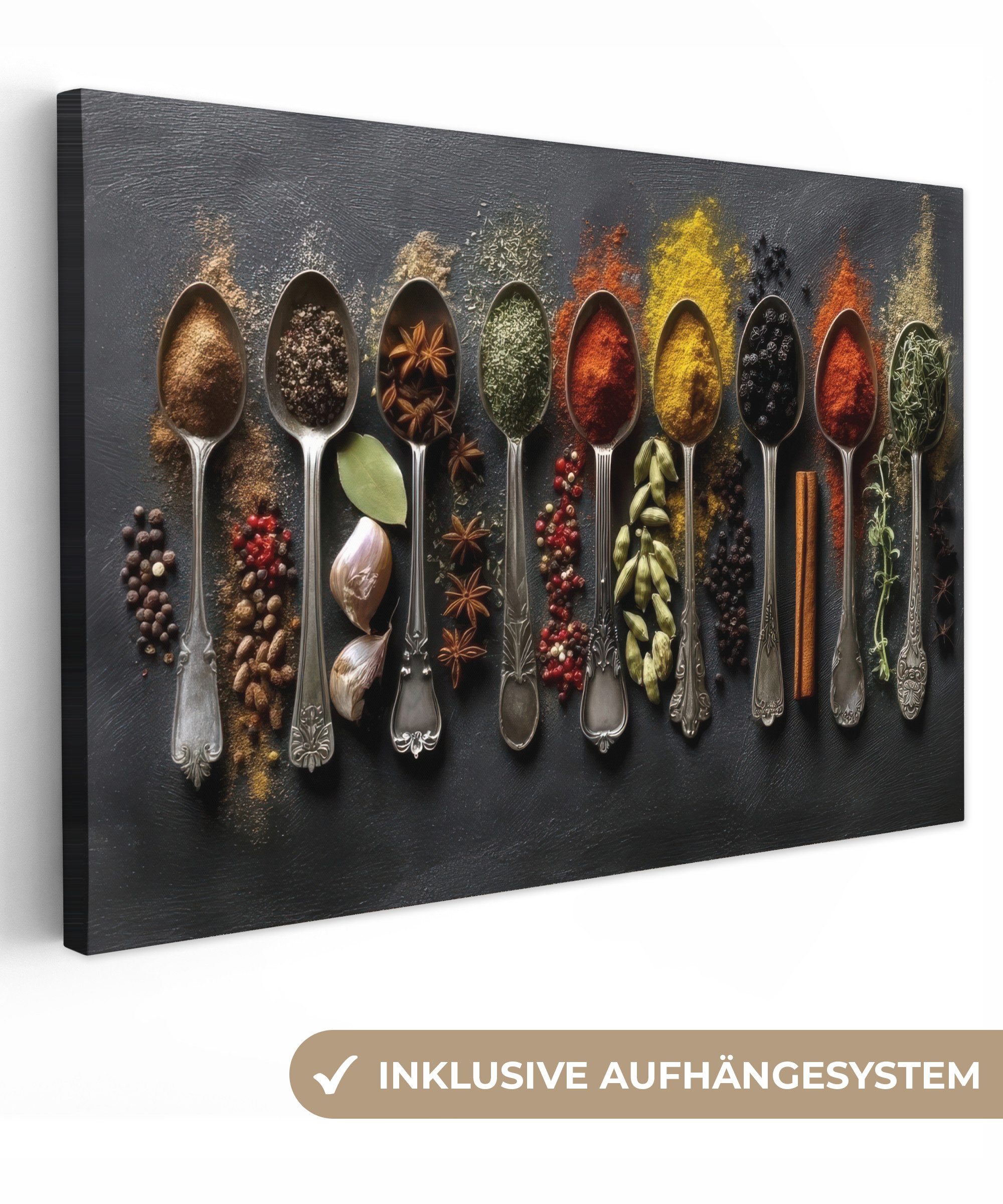 OneMillionCanvasses® Leinwandbild Löffel - Gewürze - Zimt - Chili, Fotodruc günstig online kaufen