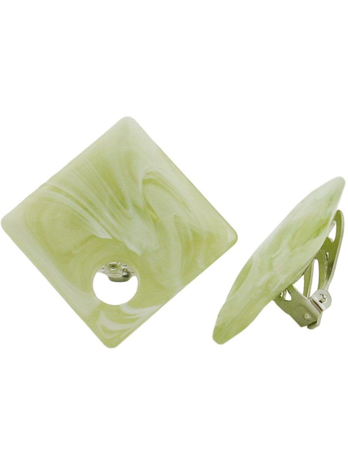 Gallay Paar Ohrclips Ohrring 25x25mm Viereck mit Loch lindgrün-marmoriert Kunststoff-Bouton (1-tlg)