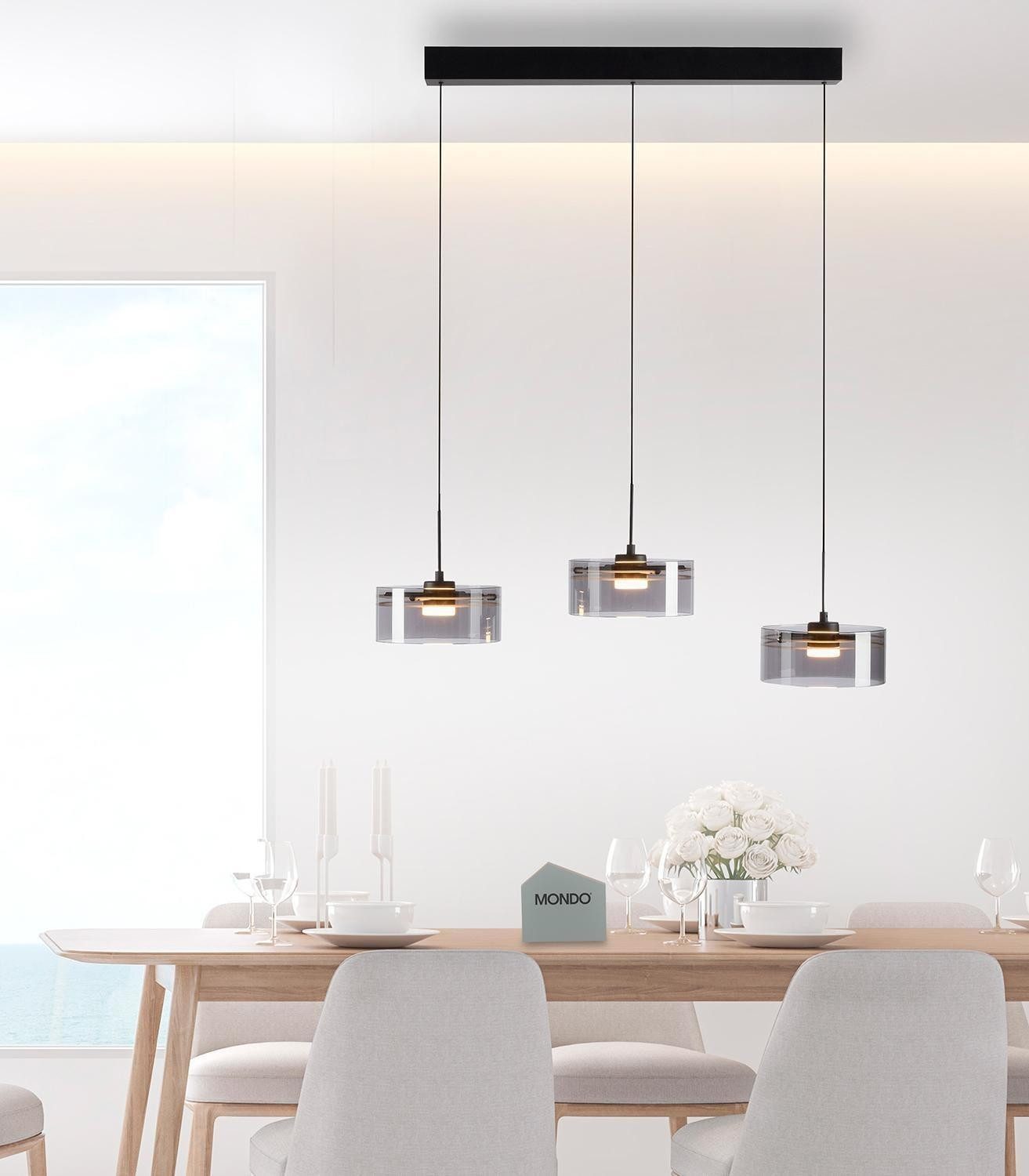 MONDO LED Pendelleuchte KARENA, 3-flammig, Rauchfarben, Schwarz, Metall, Hö günstig online kaufen