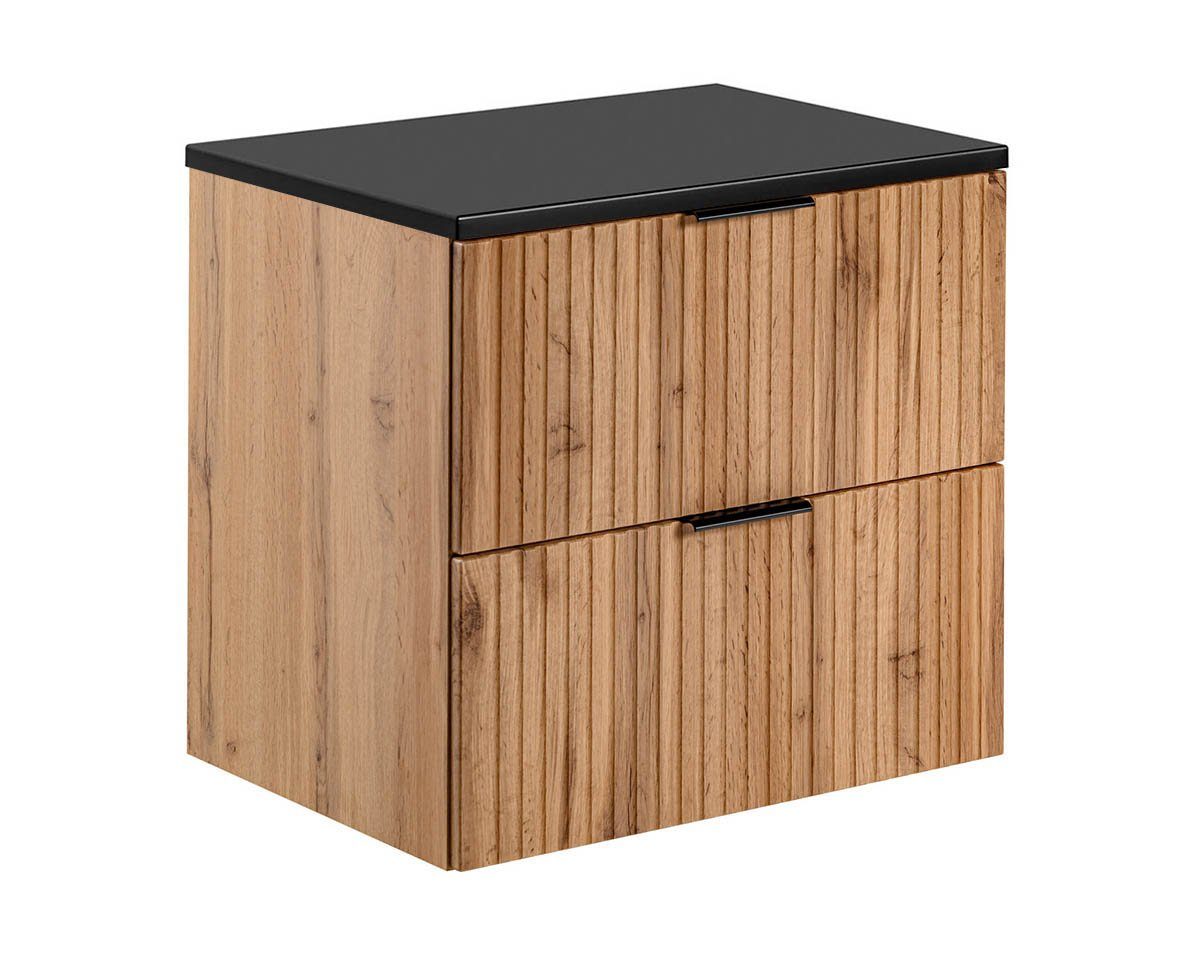 einfachgutemoebel Waschtisch-Set Badezimmer Waschplatz Portree 60cm, Oberplatte black, Wotan-Eiche, (Badmöbel Set, 1-St., Waschtisch Unterschrank)