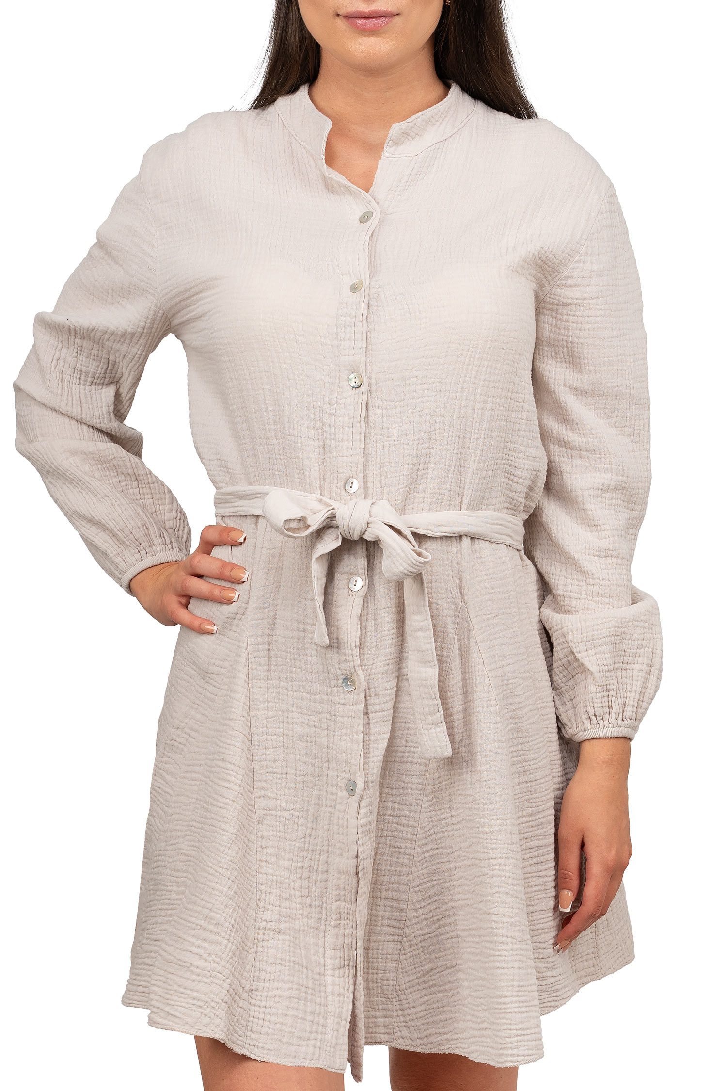 Reichstadt Sommerkleid Damen Oversized Платья Musselin 25RSW075 Beige One Size Vielseitig kombinierbar als Kleid, Tunika oder Strand-Cover-Up