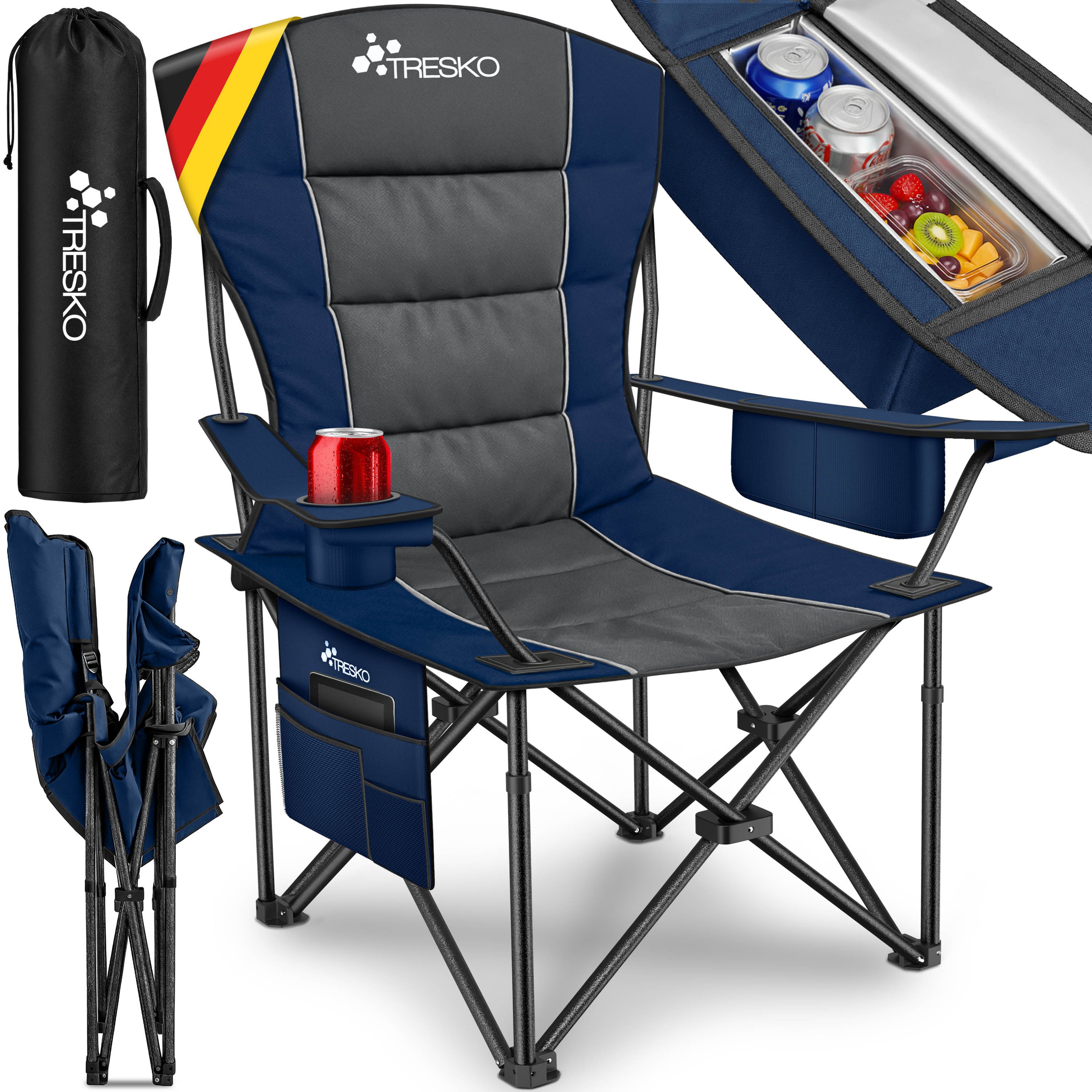 TRESKO Campingstuhl Faltbar bis 200kg Faltstuhl mit Kühltasche, Getränkehal günstig online kaufen