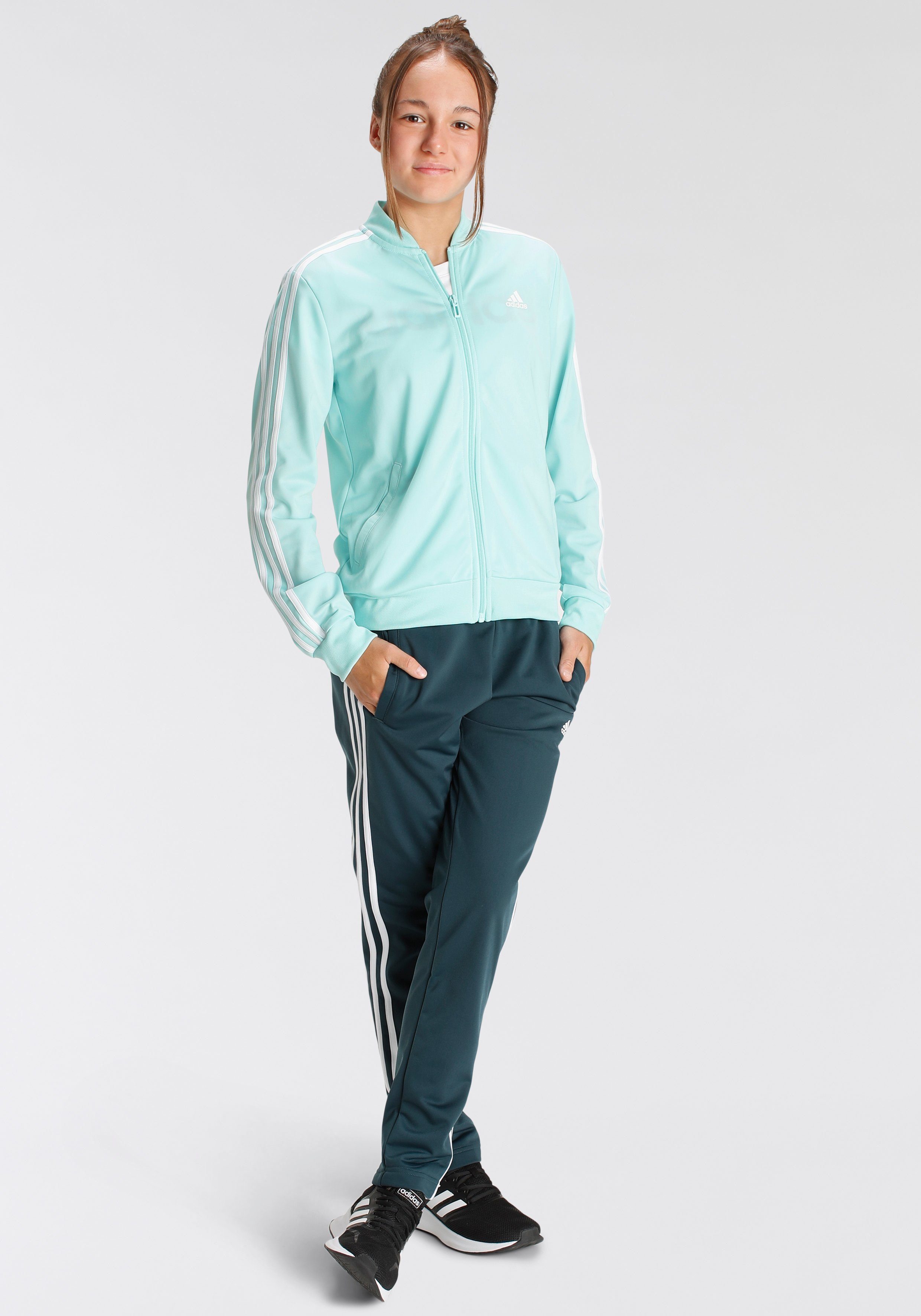 ESSENTIALS Trainingsanzug Sportswear (2-tlg) 3-STREIFEN SEFLAQ/WHITE adidas