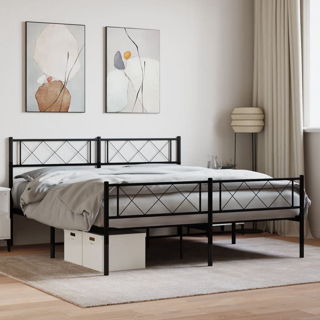 vidaXL Bett Bettgestell mit Kopf- und Fußteil Metall Schwarz 140x190 cm