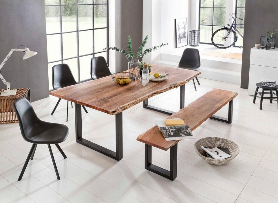 Home affaire Esstisch Manhattan, mit echter Baumkante, Baumkantentisch mit  moderner, grauer Tischplatte