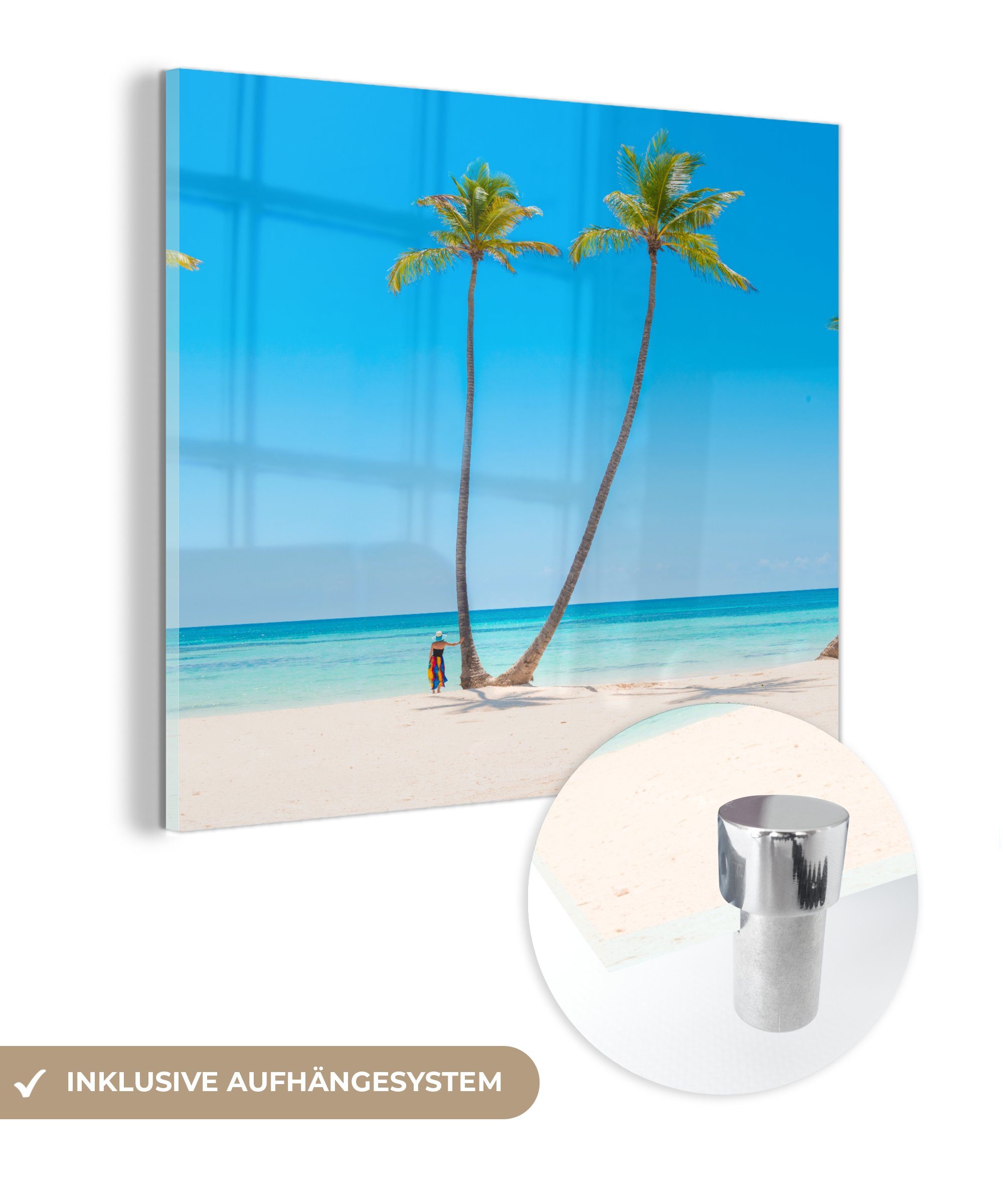 (1 Wanddekoration Glas Palmen Schatten, - St), - Wandbild MuchoWow - Acrylglasbild Meer - Glas Glasbilder Foto auf auf Bilder -