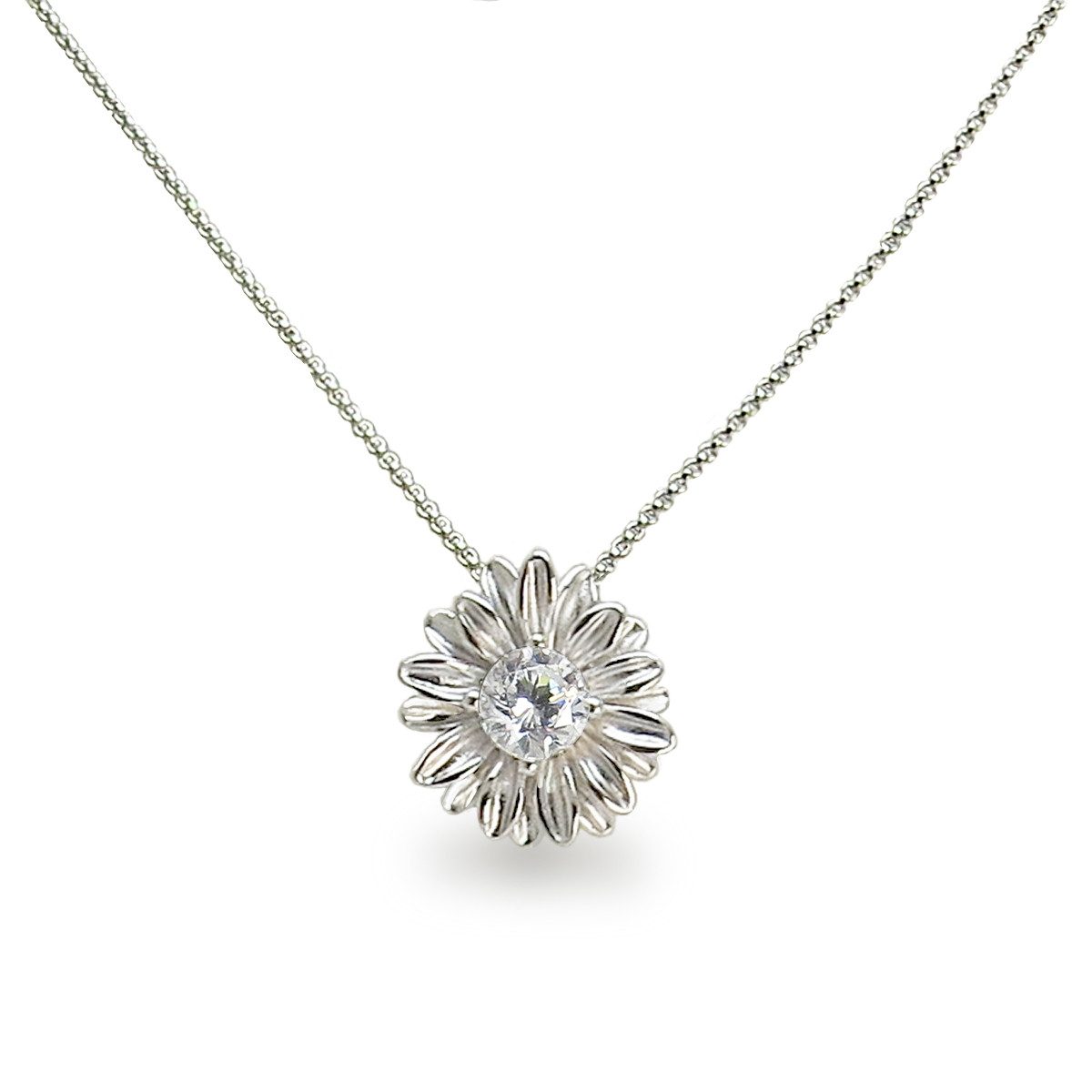Schöner-SD Kette mit Anhänger Blüte 15 mm Kette 925 Silber vergoldet oder silbern mit Zirkonia, Blumen-Form