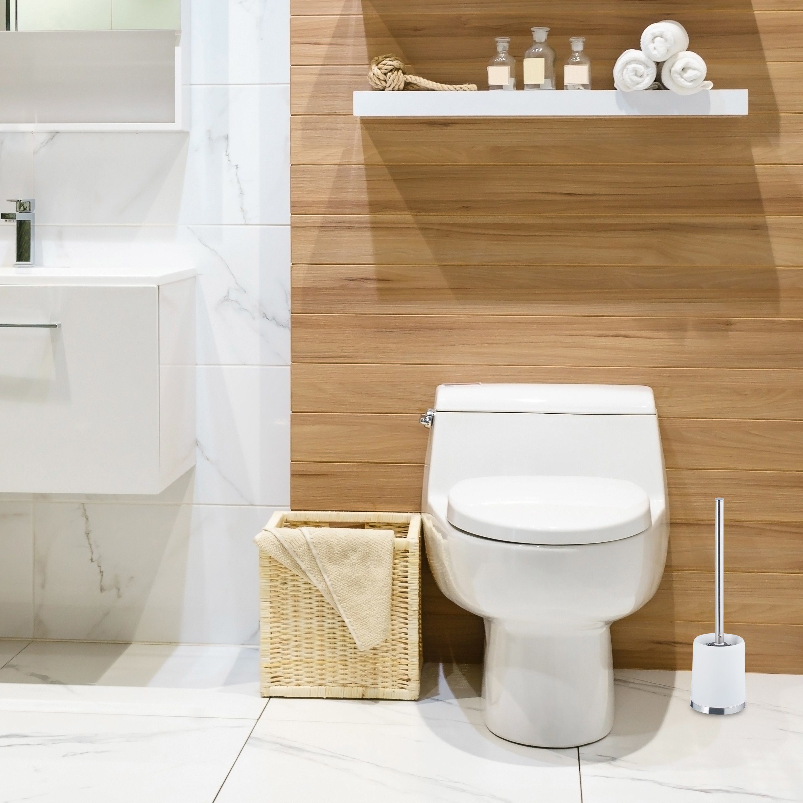 relaxdays Badezimmer-Set WC-Garnitur rund, Weiß günstig online kaufen