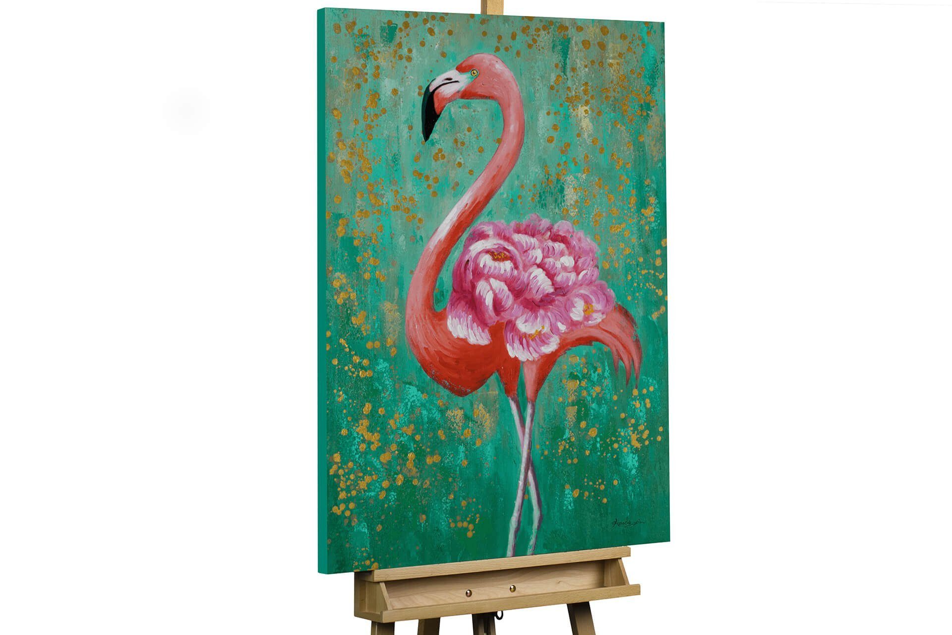 KUNSTLOFT Gemälde Fabulous Flamingo 70x100 cm, Leinwandbild 100% HANDGEMALT Wandbild Wohnzimmer
