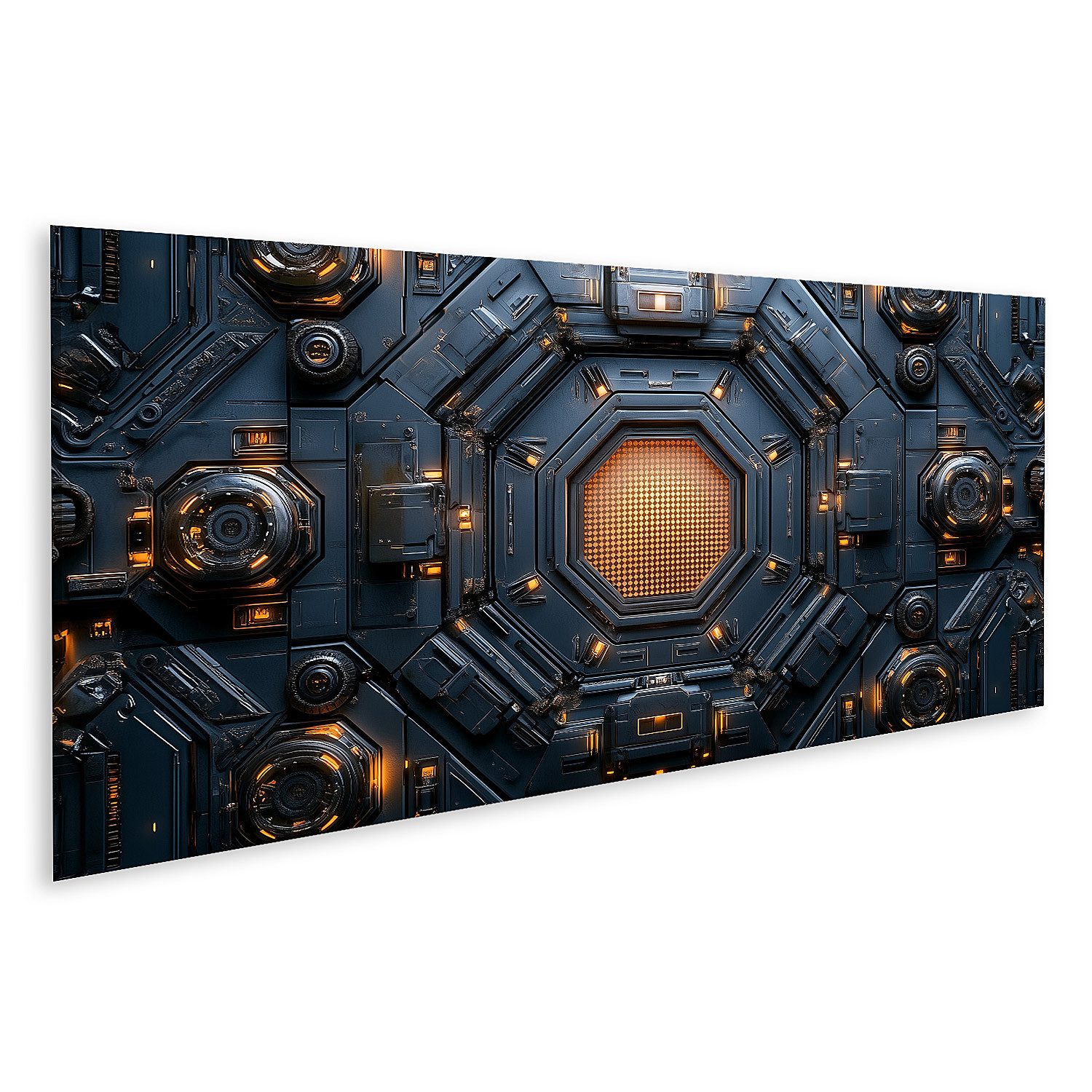 islandburner Leinwandbild Sci-Fi-Tech-Panel mit leuchtenden Details für Tech-Enthusiasten