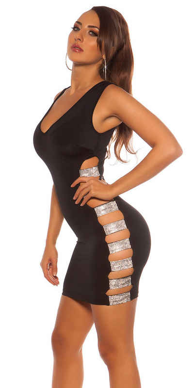 Koucla Partykleid sexy Mini Kleid schwarz mit Strass cut outs unifarben schwarz, cut outs mit Strass