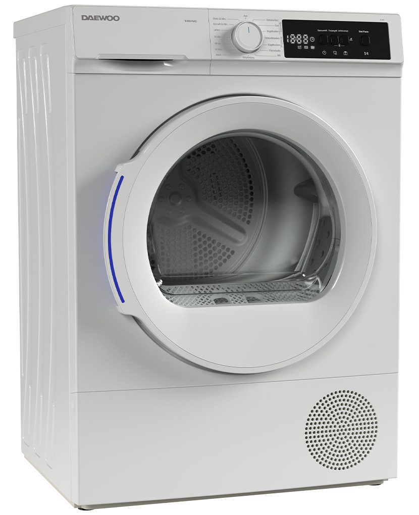 Daewoo Wärmepumpentrockner TD-BR8GP0WE0-DE, DrumLight, BabyCare, Startzeitauswahl, Knitterschutz