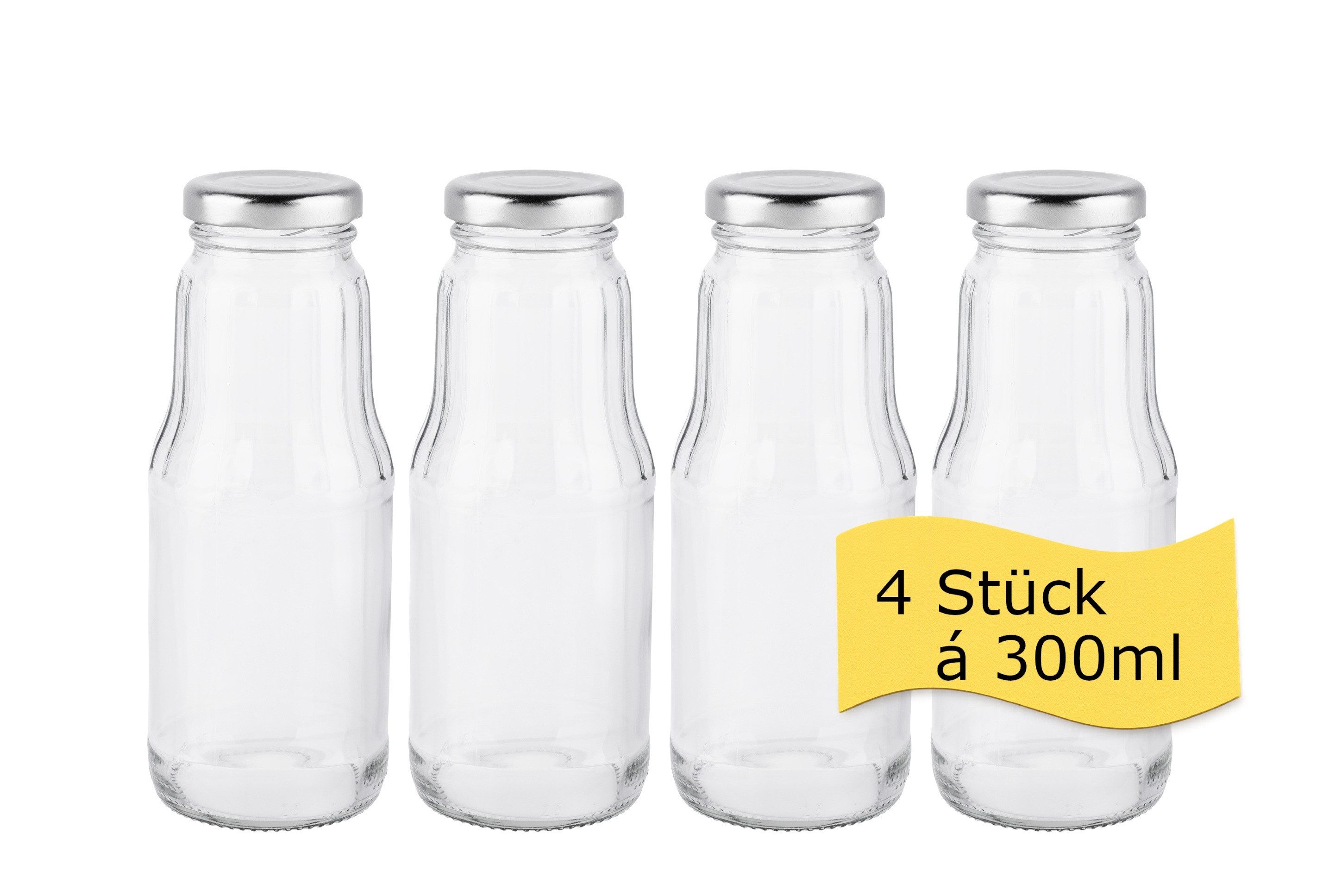 steinwohn Trinkflasche Glasflaschen 300 ml mit Schraubverschluss – 4, 8 oder 16 Stück, Saftflaschen aus Glas – Trinkflaschen für Shots, Smoothies & Säfte