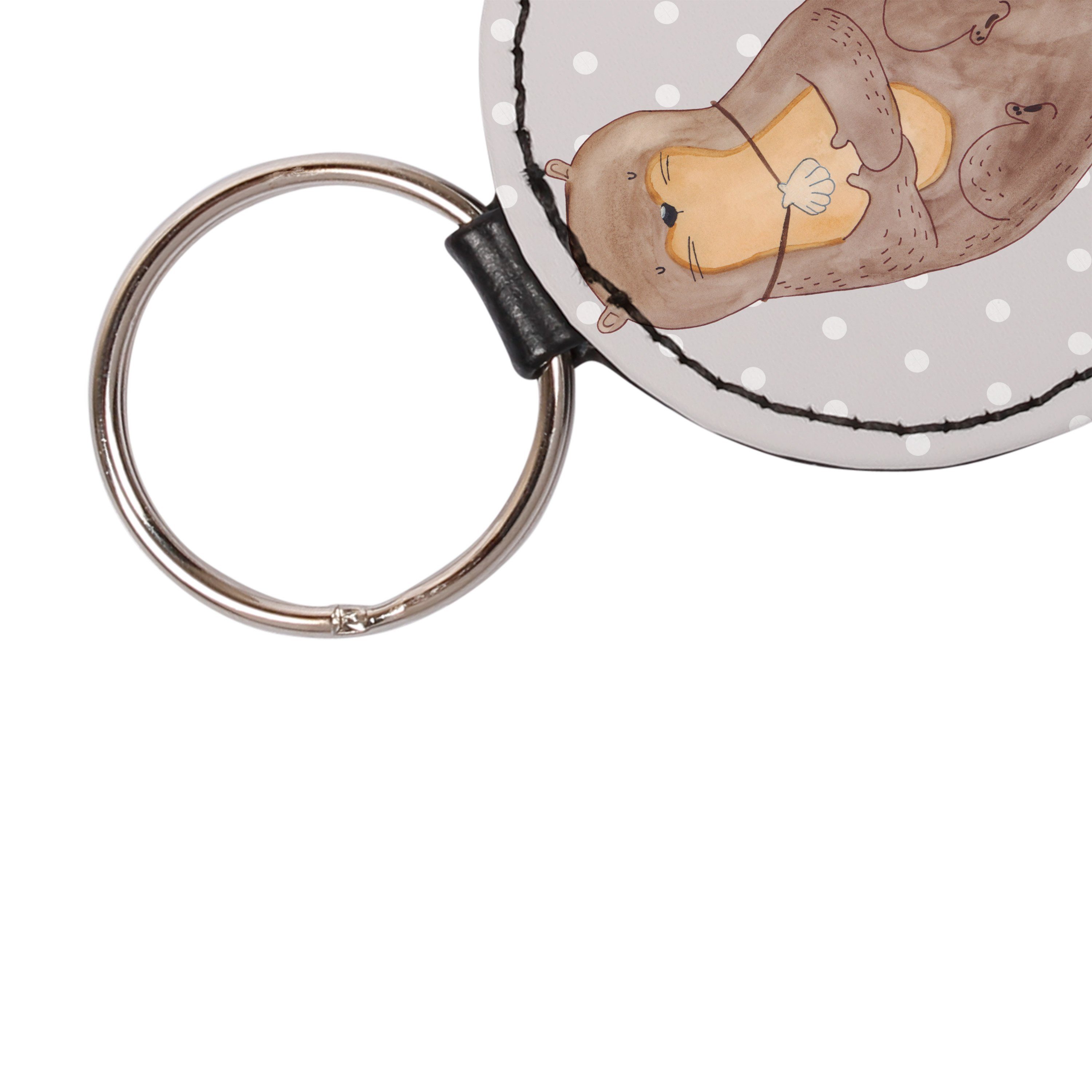 Otter Schut (1-tlg) Grau Schlüsselanhänger mit Pastell Panda Seeotter, - Geschenk, Muschelmedaillon & - Mr. Mrs.