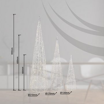 Globo LED Dekolicht, Warmweiß, LED Dekoartikel Stehleuchte Kegel-Design Timer 3er Set H 40cm 60cm