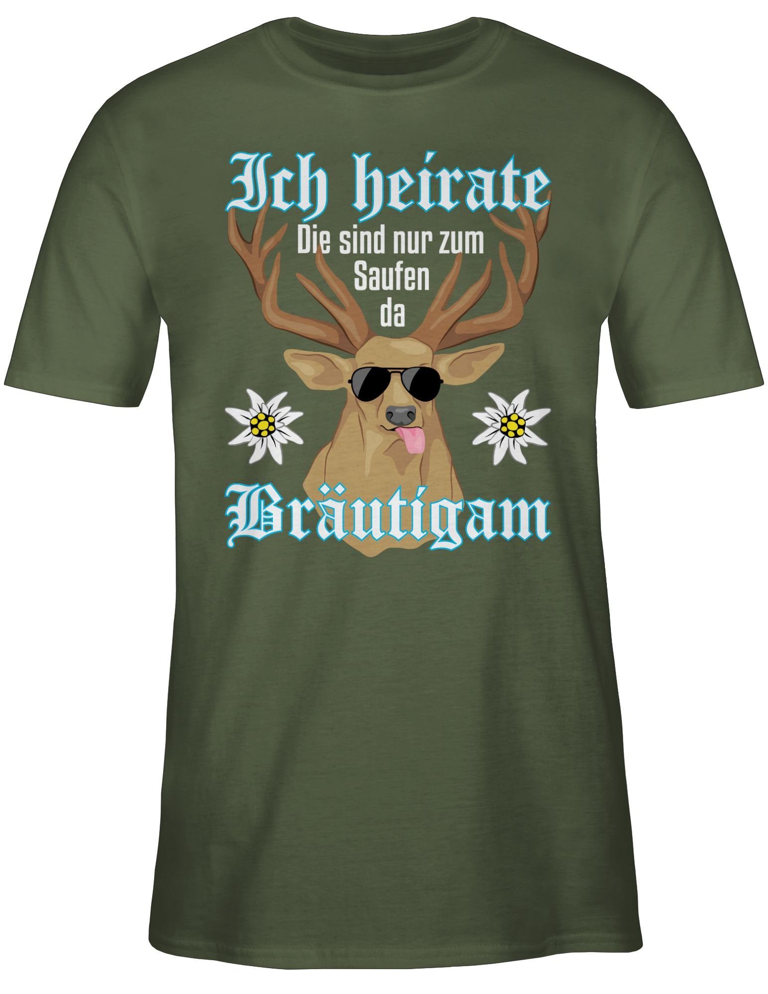 T-Shirt weiß 03 - Hirsch Männer Bräutigam Army Shirtracer JGA Grün