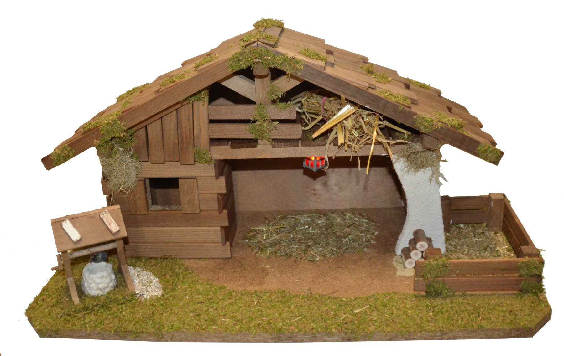 Alfred Kolbe Krippe Krippenstall, mit Laterne, Brunnen, Holz günstig online kaufen