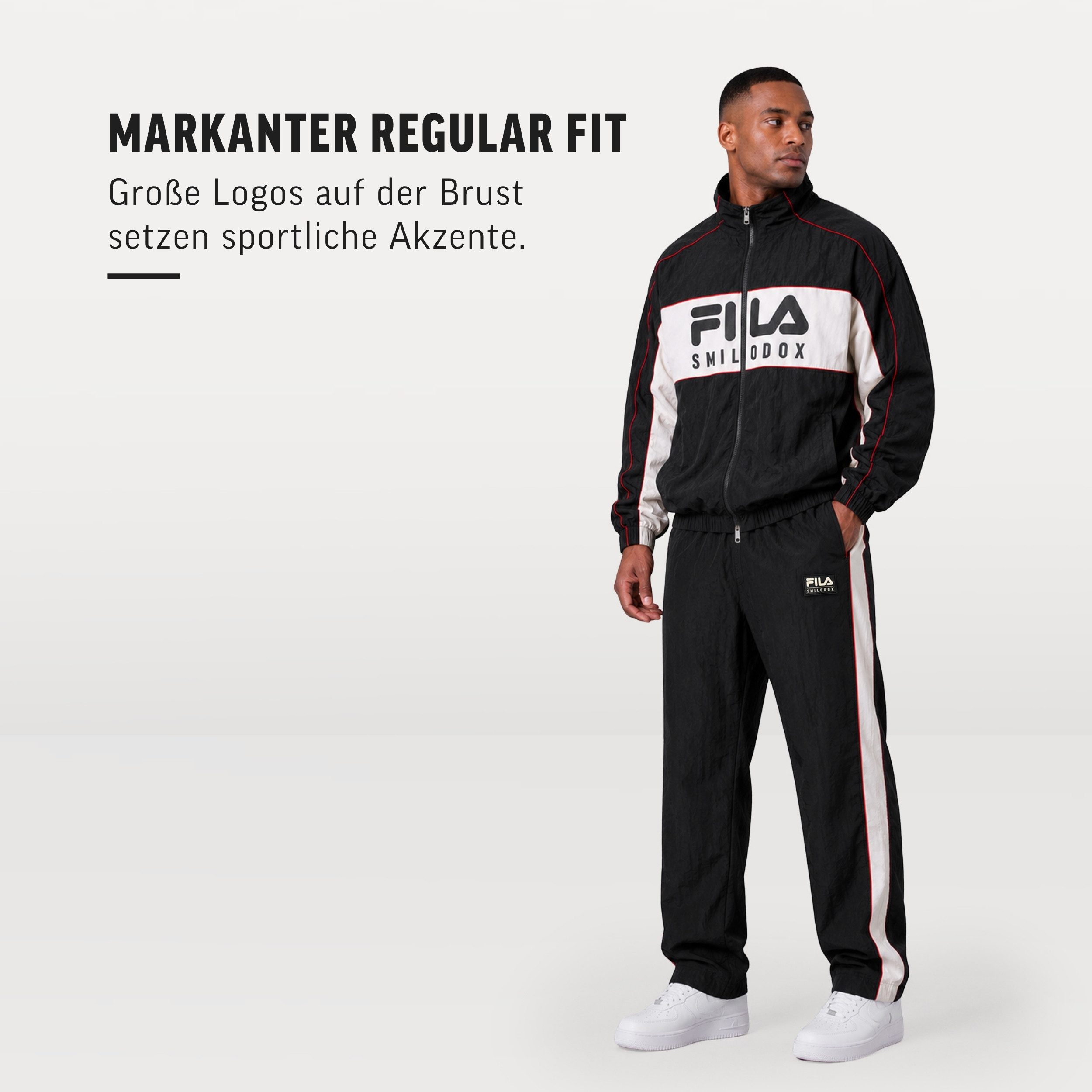 Smilodox Outdoorjacke Sven Herren, FILA Trainingsjacke, Regular Fit, Track Jacke, Gym FILA Kollaboration, Logo Design, Stehkragen, Side Stripes, Zip