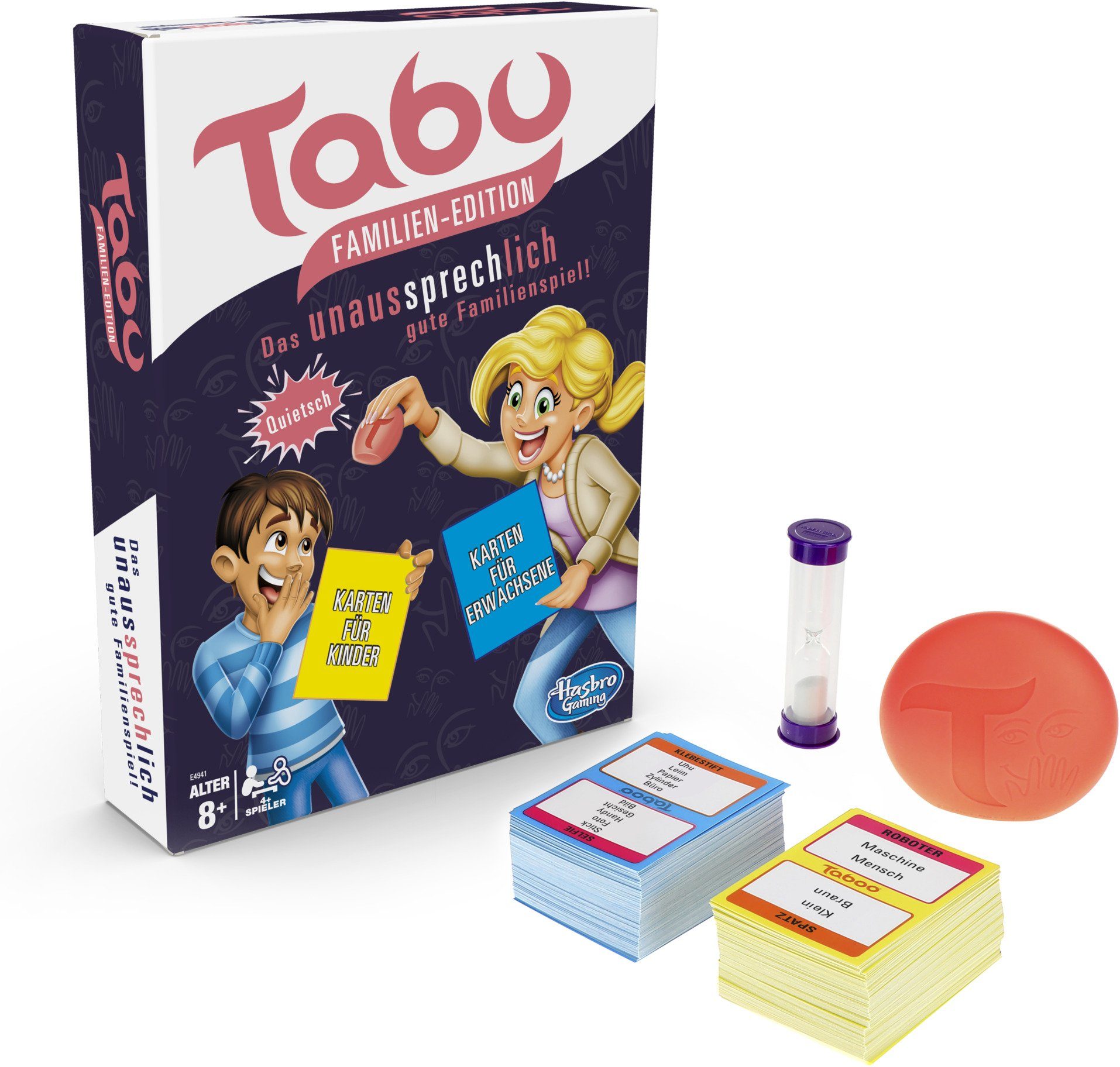 Hasbro Spiel, Tabu Familien-Edition, das unaussprechlich gute  Familienspiel; Made in Europe, Wer ein verbotenes Wort nennt, wird  ausgequietscht