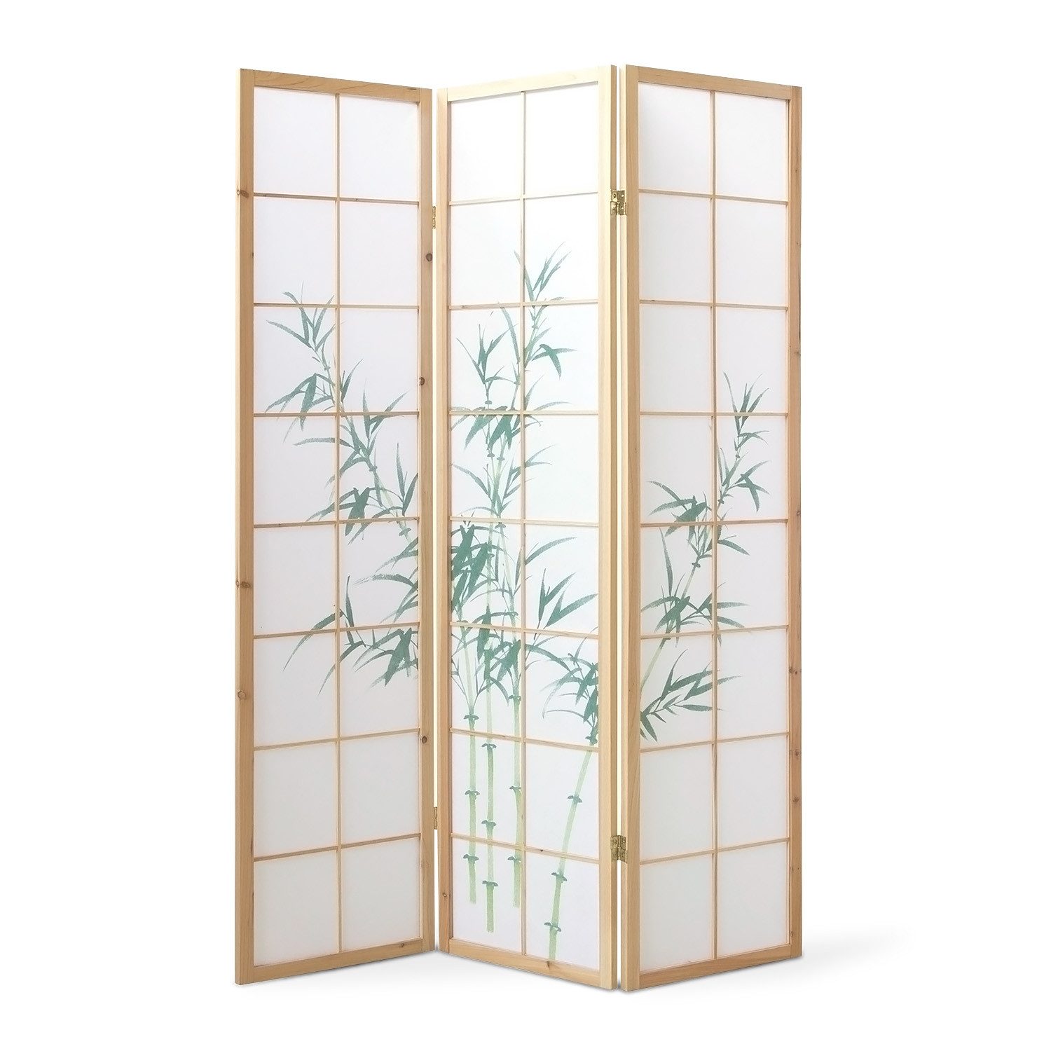 Homestyle4u Paravent Raumteiler Indoor Holz Bambus Shoji Natur Sichtschutz Muster Motiv, Trennwand, 3-teilig, faltbar