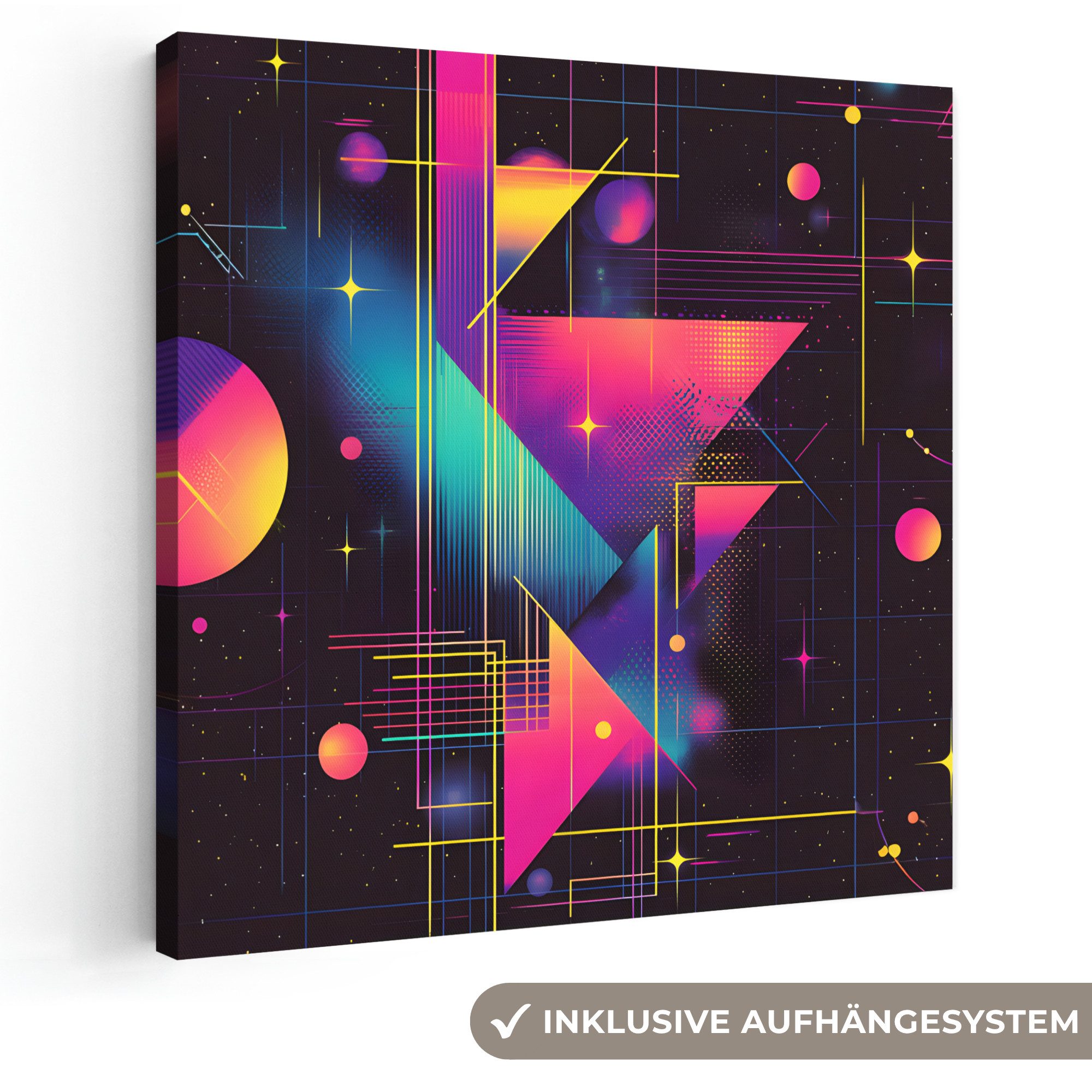 OneMillionCanvasses® Leinwandbild Dreiecke - Kreise - Abstrakt - Sterne, Fotodruck (1 St), Wandbild, Deko Schlafzimmer Wohnzimmer Flur 20x20 cm