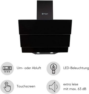 wiggo Kopffreihaube Dunstabzugshaube 60cm kopffrei, Abluft Umluft Dunstabzug 300m³/h - LED Touch-Display 3 Stufen