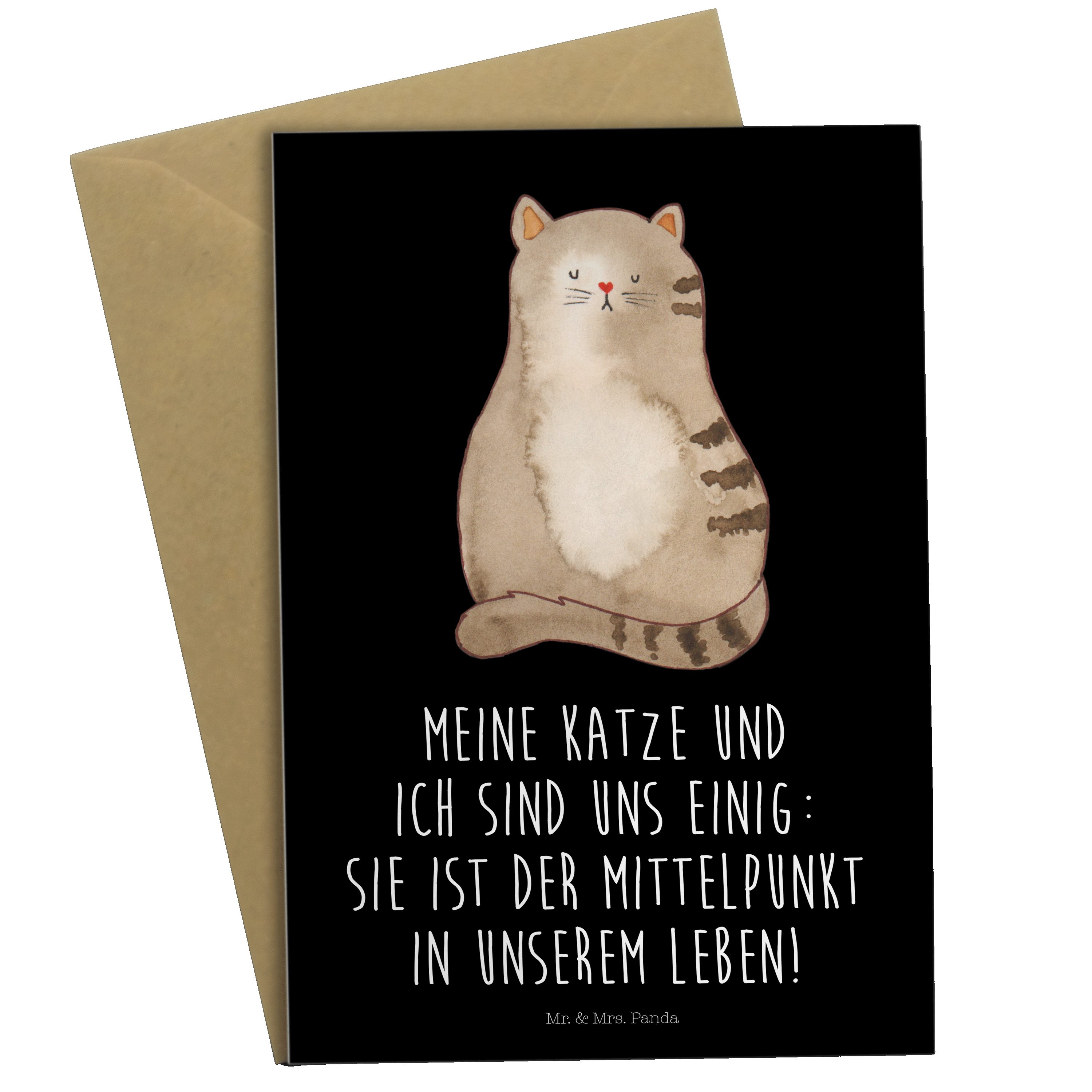 Mr. & Mrs. Panda Grußkarte Katze sitzend - Schwarz - Geschenk, Kater, Liebe, Geburtstagskarte, E