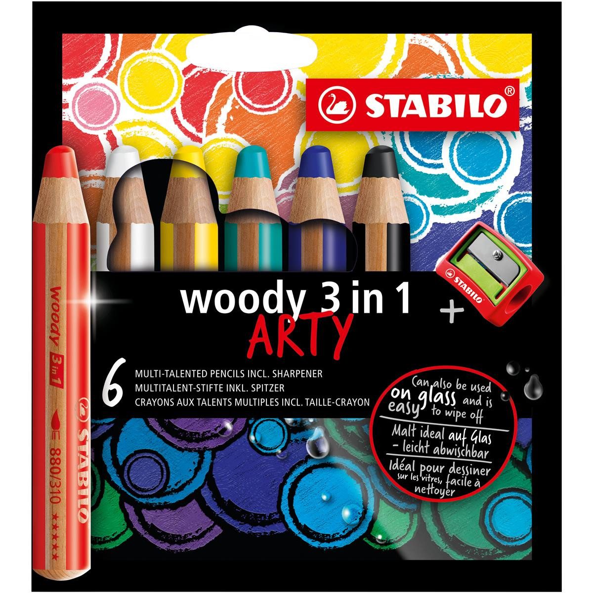STABILO Buntstift STABILO woody 3 in 1 ARTY Buntstift - 6er Set mit Spitzer - 10 mm