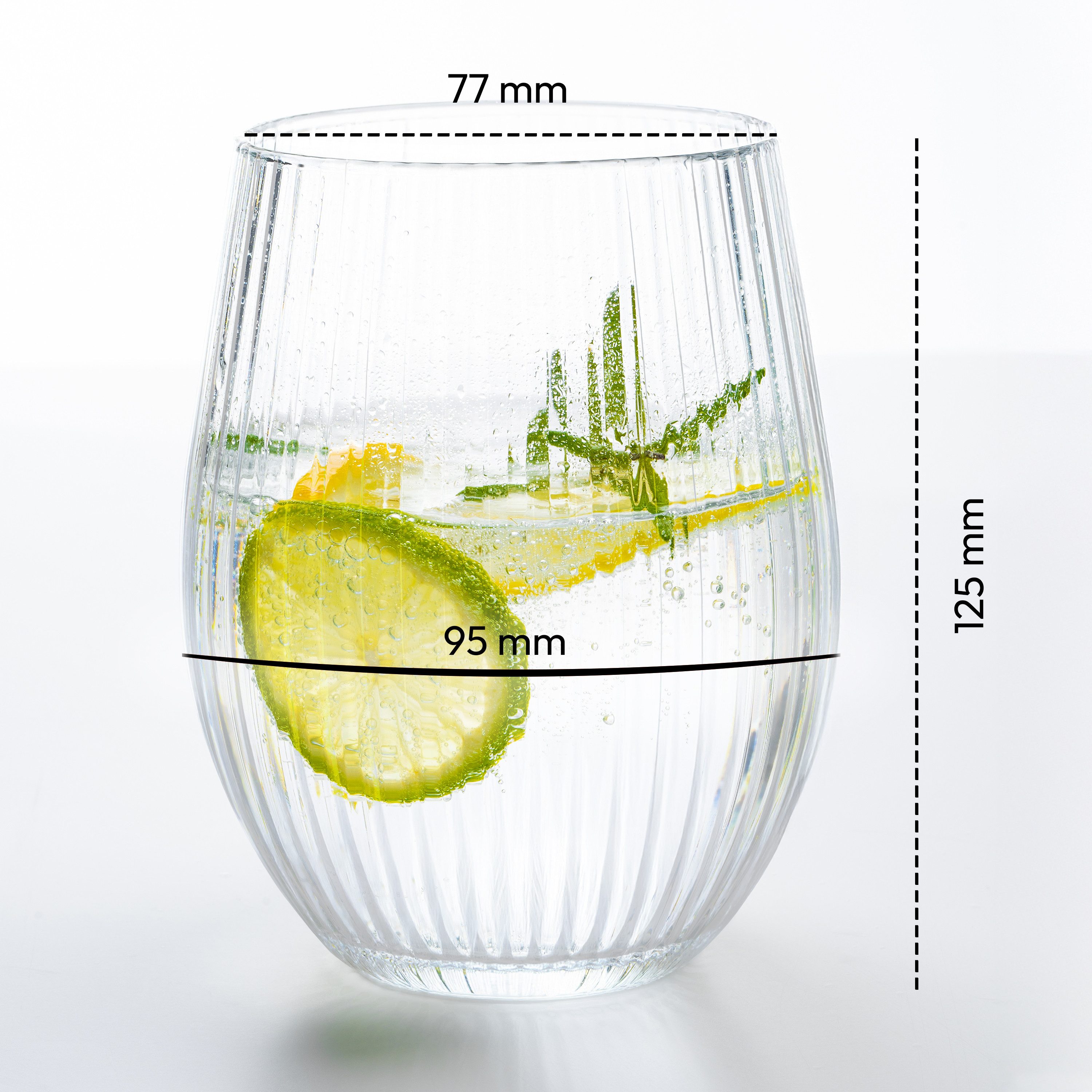 KONZEPT Gläser-Set Geriffelte Glas 500 ml, Trinkgläser, Wassergläser spülmaschinenfest, 4-tlg., Gläser mit ihrer abgerundeten Form