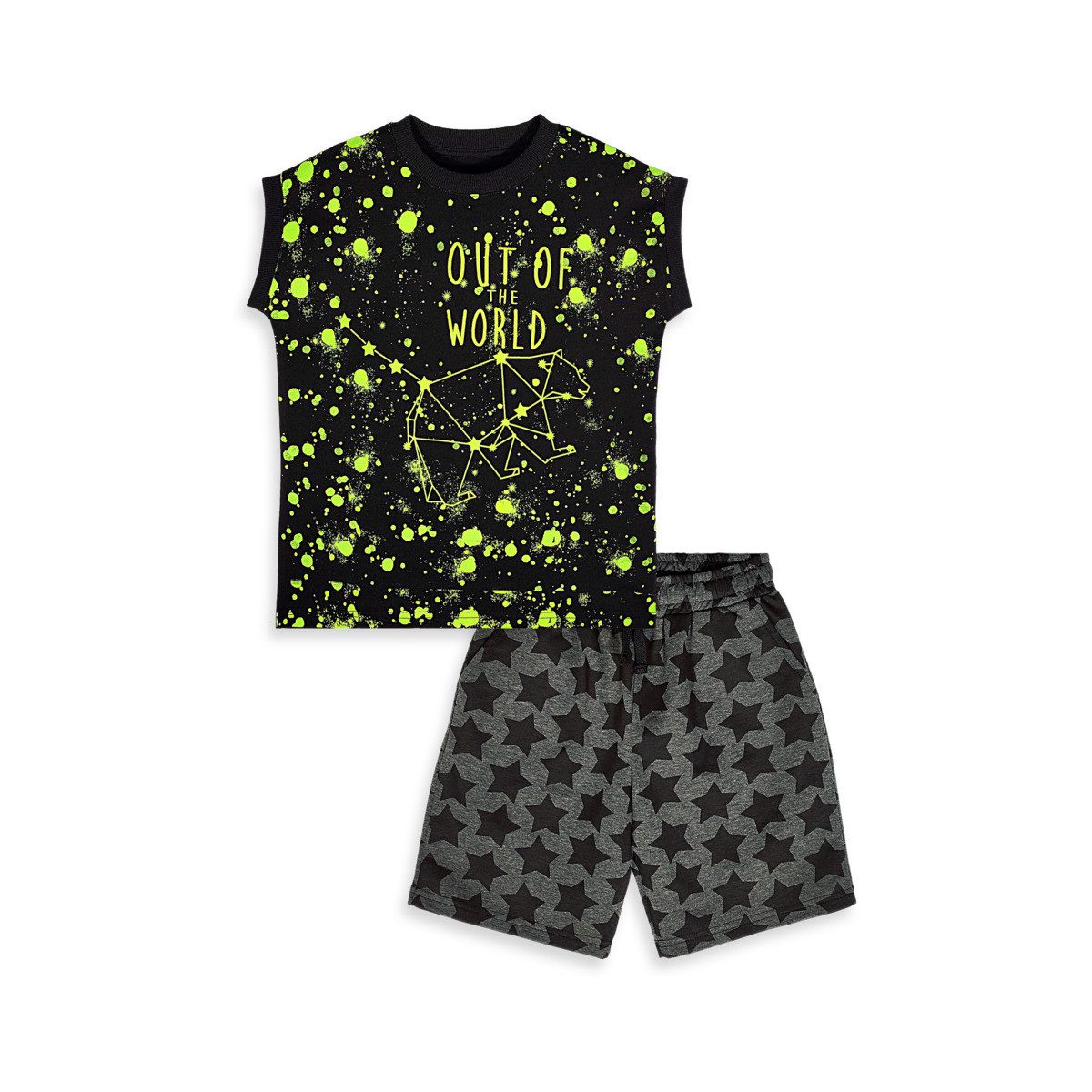 Denokids T-Shirt Set Space Jungen (1-tlg) Outfit-Set, Bekleidungsset, Kombi-Set, 2er-Set, Mini Set