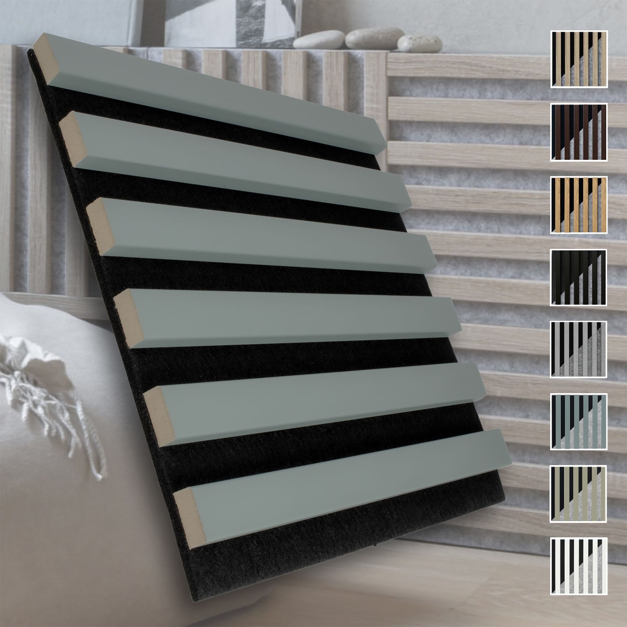marbet design Wandpaneel, BxL: 30x30 cm, (Akustikpaneele Akustikquadrate 30x30cm Wandverkleidung Holz - (1 Paneel, schwarz - hellblau) vertikal Akustikfilz Lamellenwand Platten)