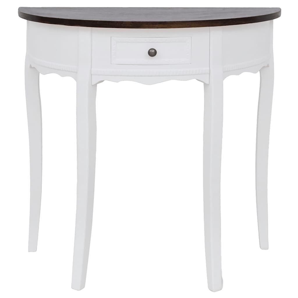 furnicato Konsolentisch 80 x 40 x 78 cm in Weiß mit brauner Tischplatte (1-St), Beistelltisch im Landhausstil mit Schubfach für das Wohnzimmer