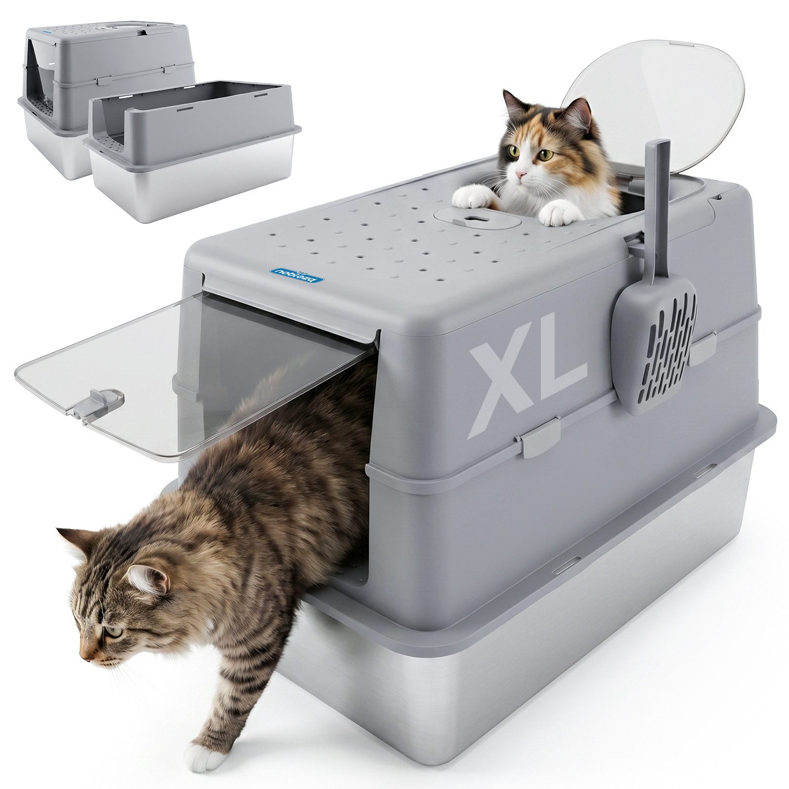 nobleza Katzentoilette Katzentoilette Katzenklo Edelstahl mit Deckel,Geruchlos, Robust