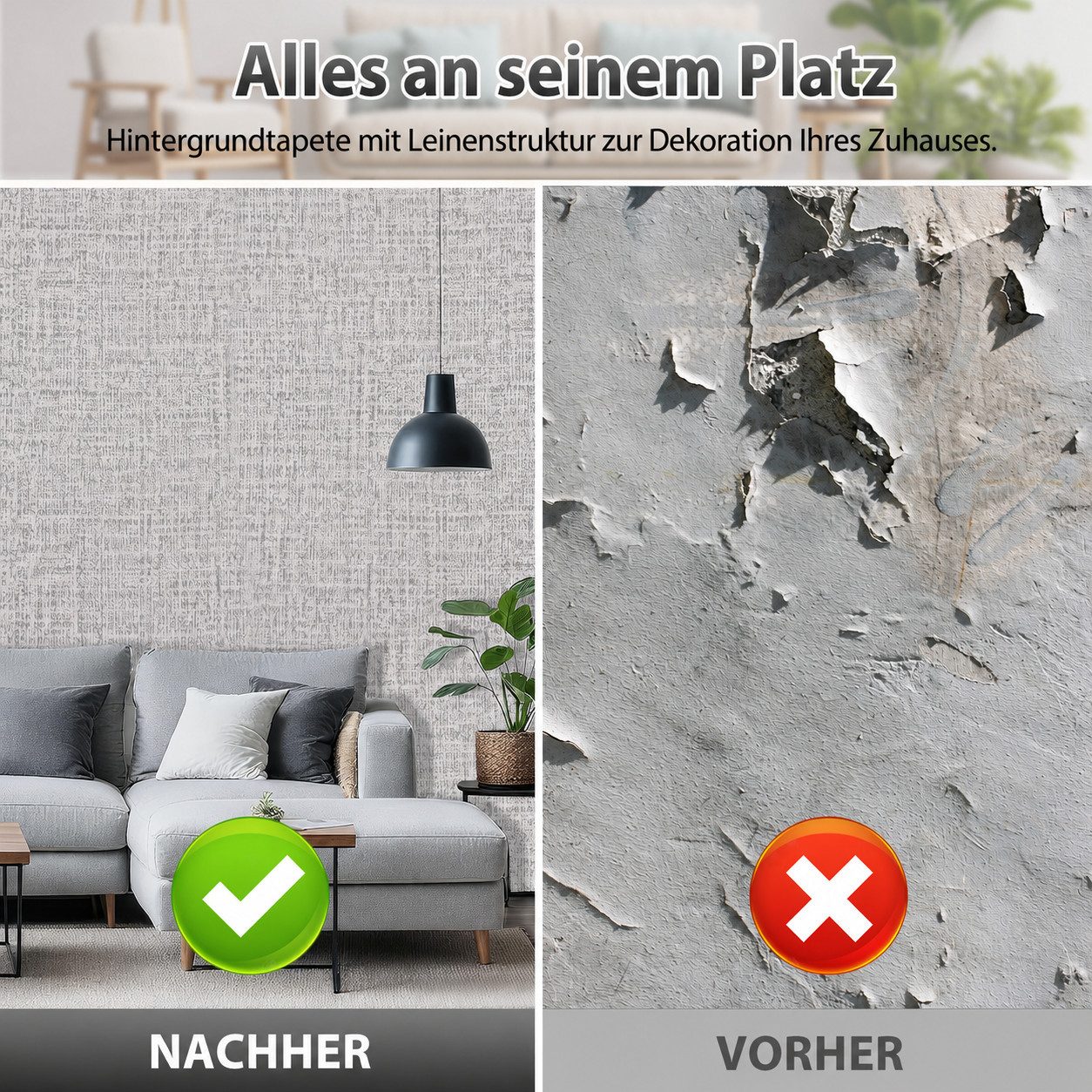BlingBin Vinyltapete Selbstklebende Tapete 0.6 m × 5 m Hintergrundtapete mit Leinenstruktur, Leinenstruktur, uni, (Abziehen und Aufkleben Klebefolie, 1 St., 60  – Bild 4 von 5