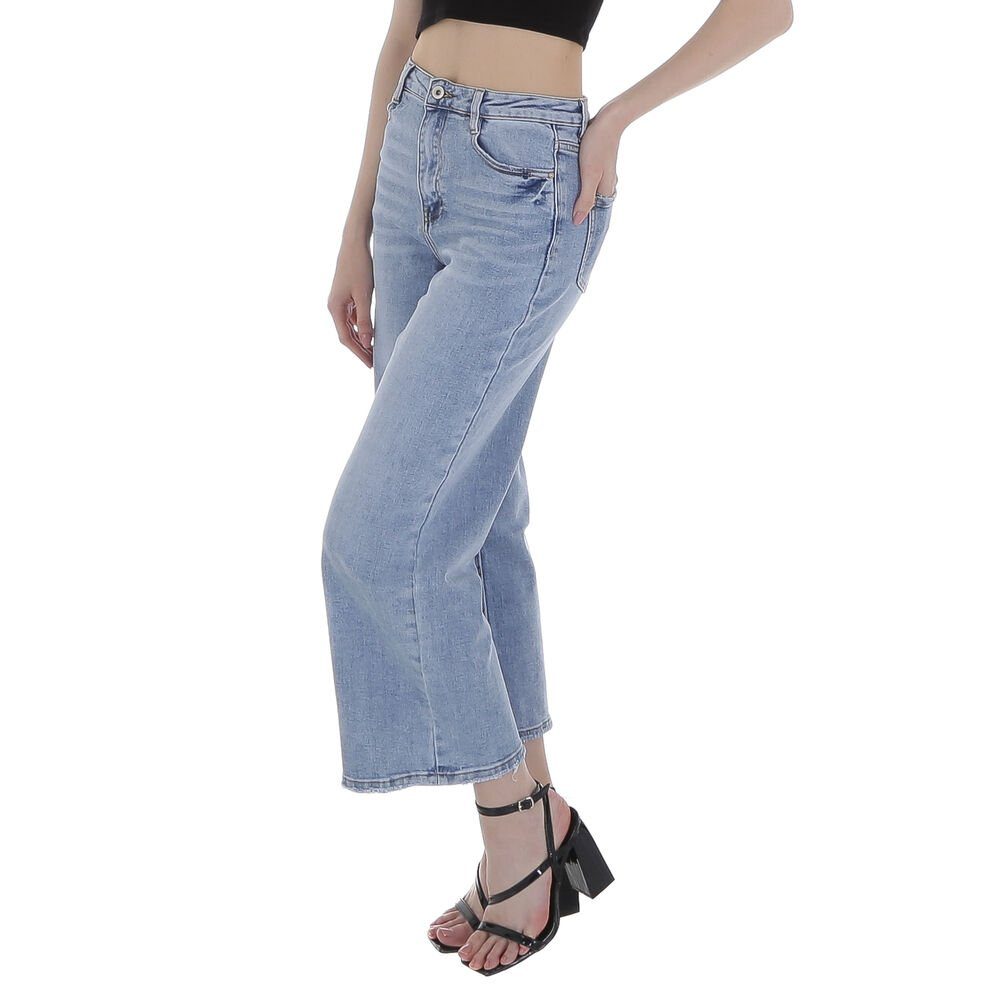 Stretch Ital-Design Used-Look Relaxed Relax-fit-Jeans Damen Culotte Fit Hellblau in Jeans Freizeit