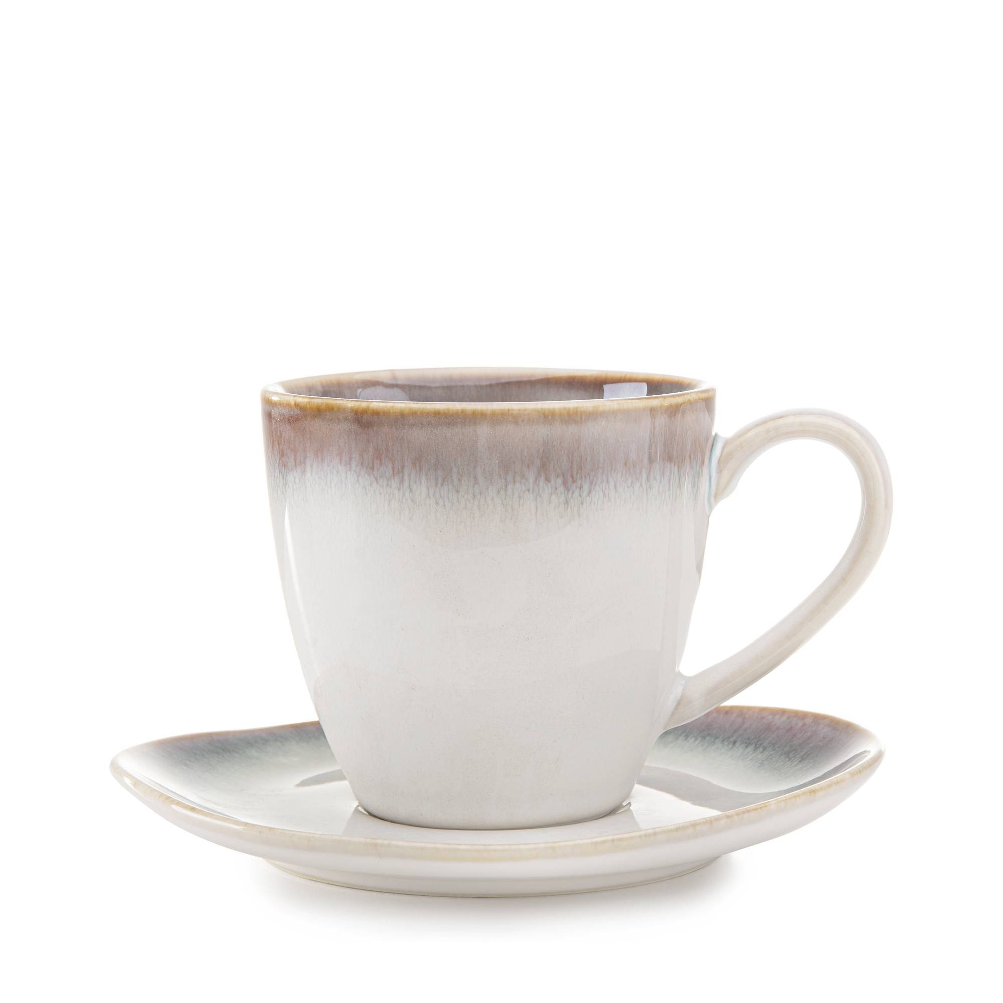 Konsimo 6 mit Tasse ml reaktiver Tasse (12-tlg), Fassungsvermögen Kaffeeservice 220 Personen, Glasur, der Untertasse Porzellan, FREJA mit Hartporzellan