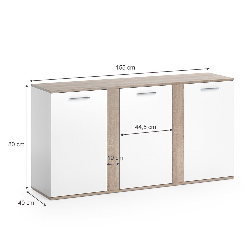 Vicco Kommode Novelli, Weiß/Sonoma, 155 x 80 cm mit Türen (1 St)