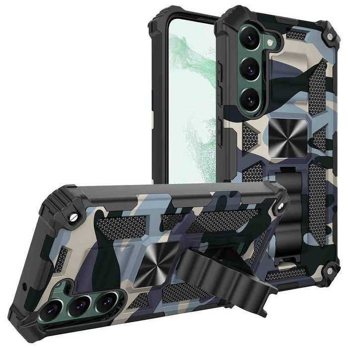 Wigento Handyhülle Für Samsung Galaxy S23 Camouflage Shockproof Armor Military TPU Schutz Tasche Hülle Cover Hellblau