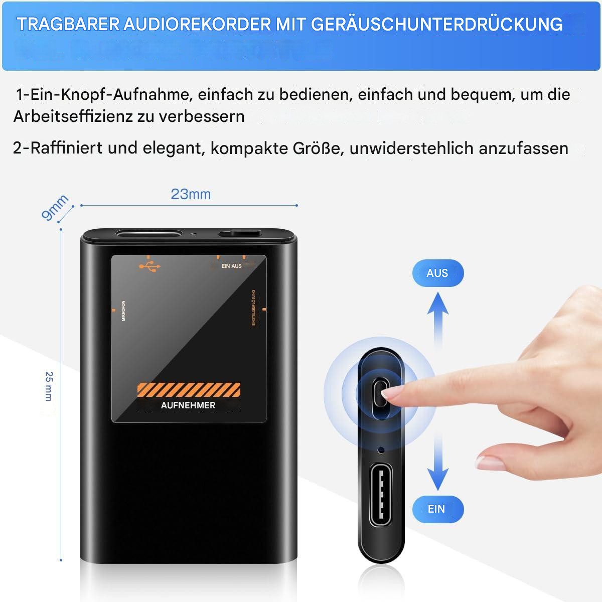 SpionProfi 16GB Mini Voice Recorder Diktiergerät Spion Ton Aufnahmegerät Auto Digitales Aufnahmegerät (Mini Ton Aufnahmegerät mit Geräuscherkennung Spy Wanze Spion)