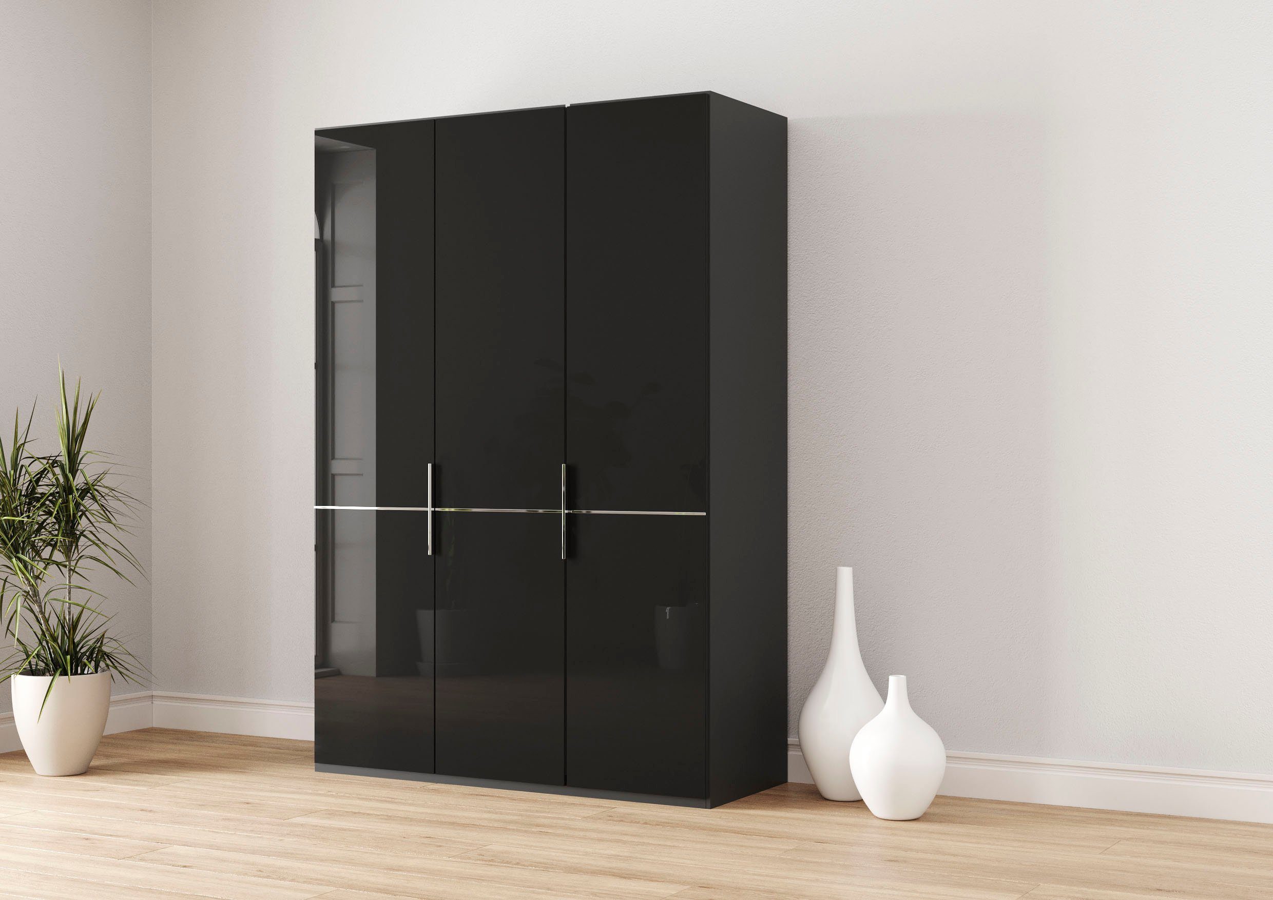 Musterring Drehtürenschrank Imola W Einlegeböden und Kleiderstangen,mit Glastüren und Aufleistung in Chrom