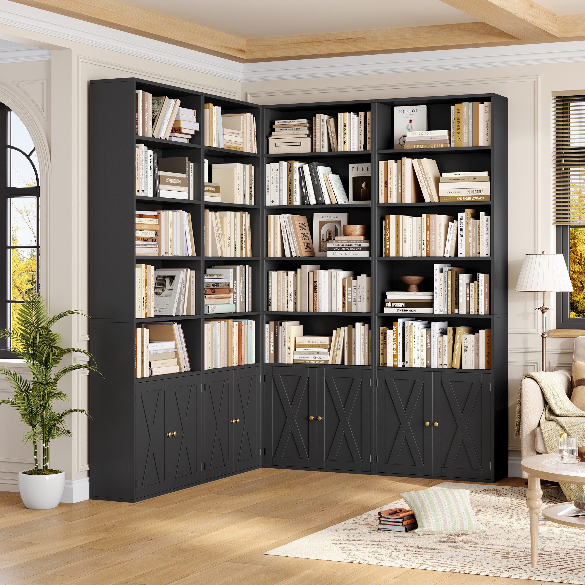 Homfa Bücherregal Standregal Büroregal Bücherschrank, mit 5 offenen Fächern und 2 Türen, verstellbares Regal, 60x23,5x209cm – Bild 4 von 5