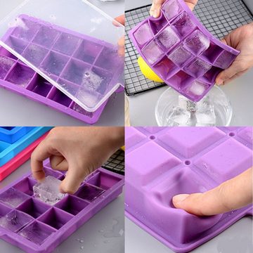 Fivejoy Eiswürfelform Eiswürfelform Silikon Eiswürfelbehälter mit Deckel 15-Fach, Lila