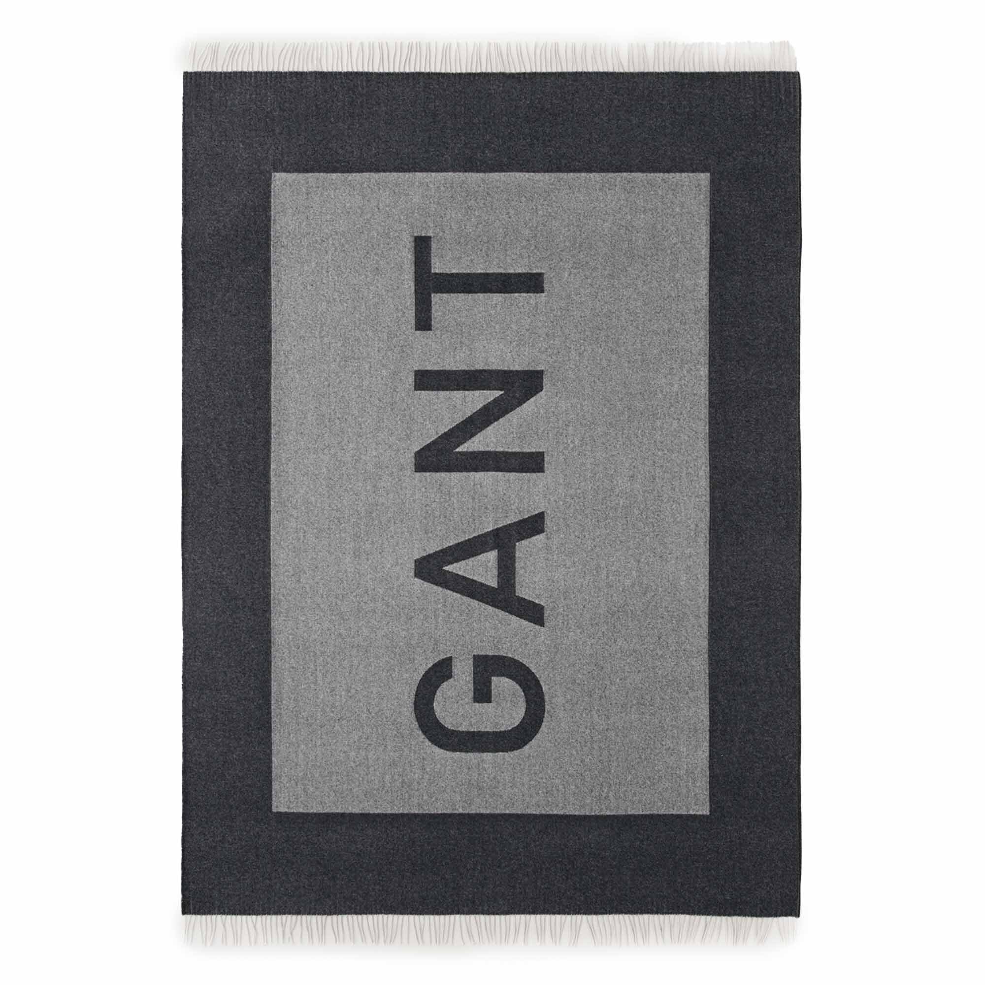 Plaid Wohndecke - Grau Gant LOGO Fransen, THROW, Jacquard-Logo