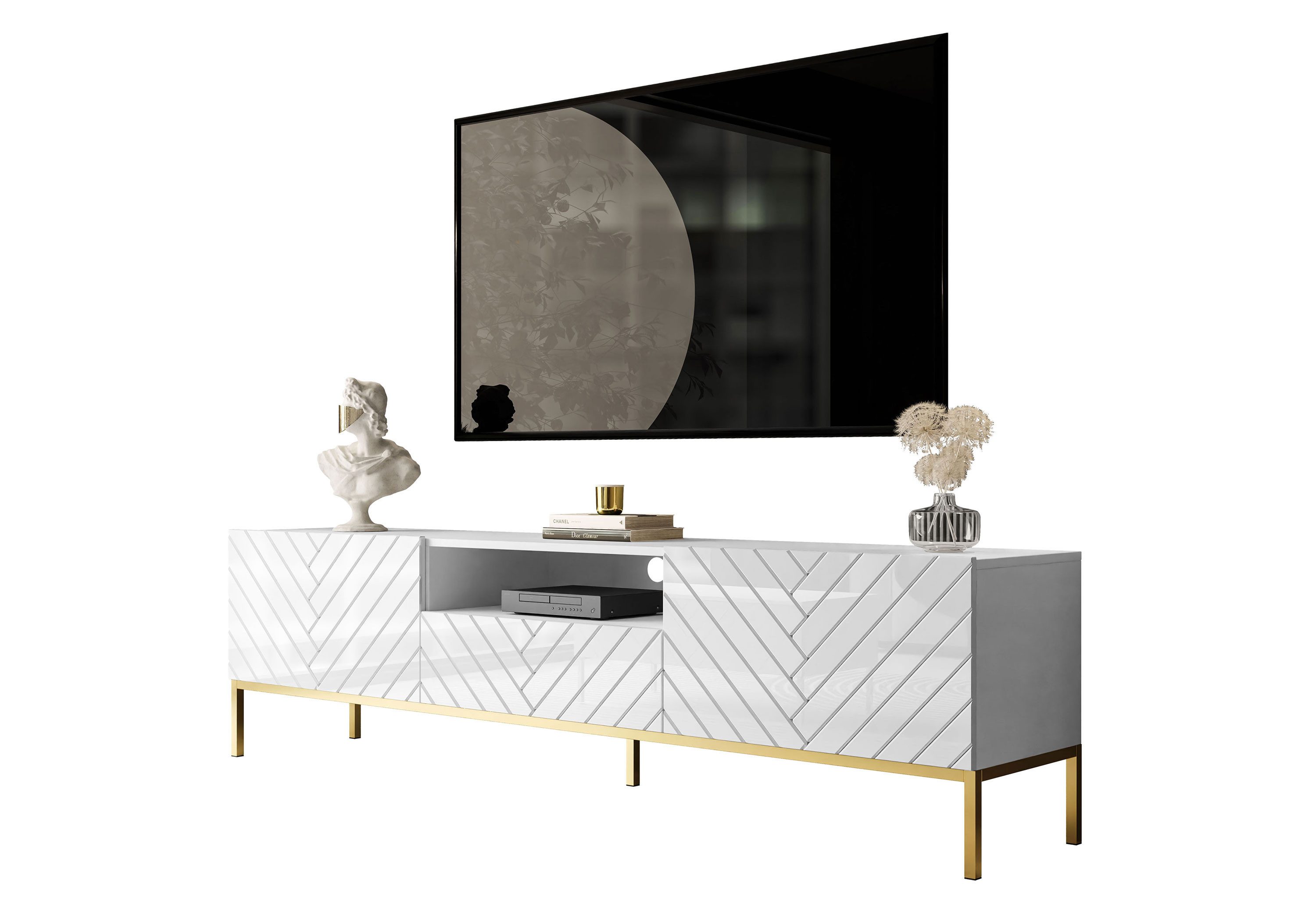 Lookway TV-Schrank SANTILE 190 cm auf goldenen Beinen Hochglanz