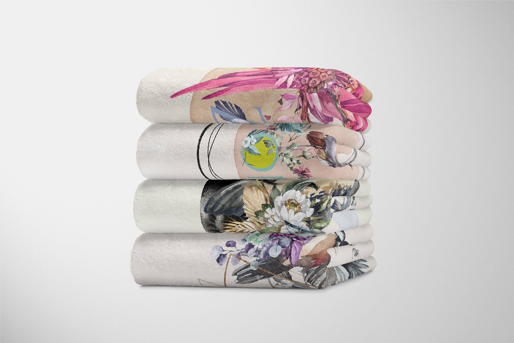 Sinus Art Handtücher Handtuch Strandhandtuch Seerobe Motiv, Baumwolle-Polyester-Mix Kunstvoll (1-St), Handtuch Saunatuch Ozean Blumen Kuscheldecke