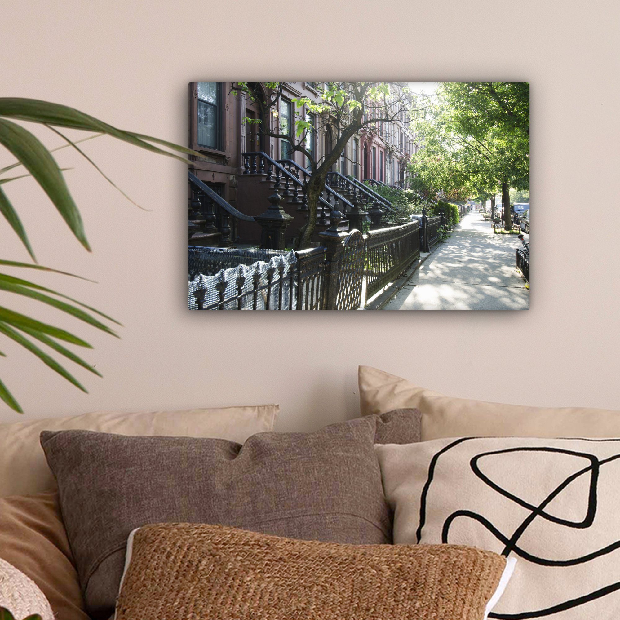 Straße Leinwandbild Aufhängefertig, 30x20 cm Wandbild OneMillionCanvasses® Brooklyn, Leinwandbilder, Wanddeko, Leere St), (1 in
